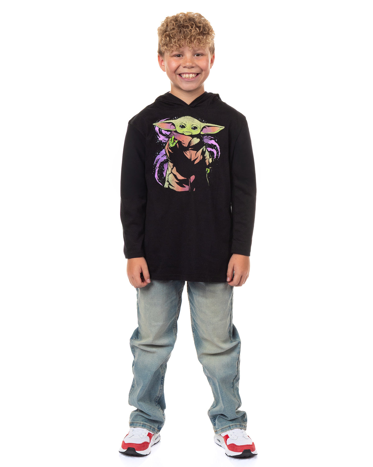 Disney Star Wars Boy's The Mandalorian Shirt Grogu Long Sleeve Hooded Tee