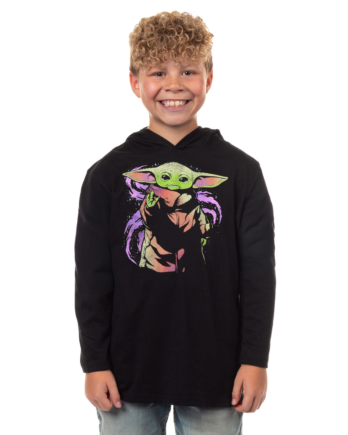 Disney Star Wars Boy's The Mandalorian Shirt Grogu Long Sleeve Hooded Tee