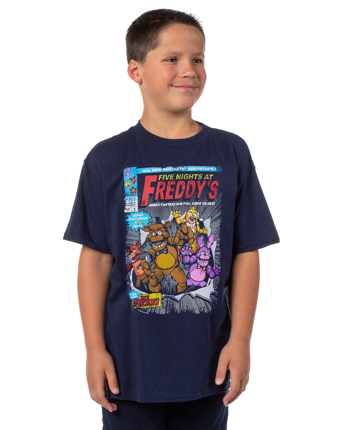 Five Nights at Freddy's T-Shirt Boys' Comic Book Style Short Sleeve Tee