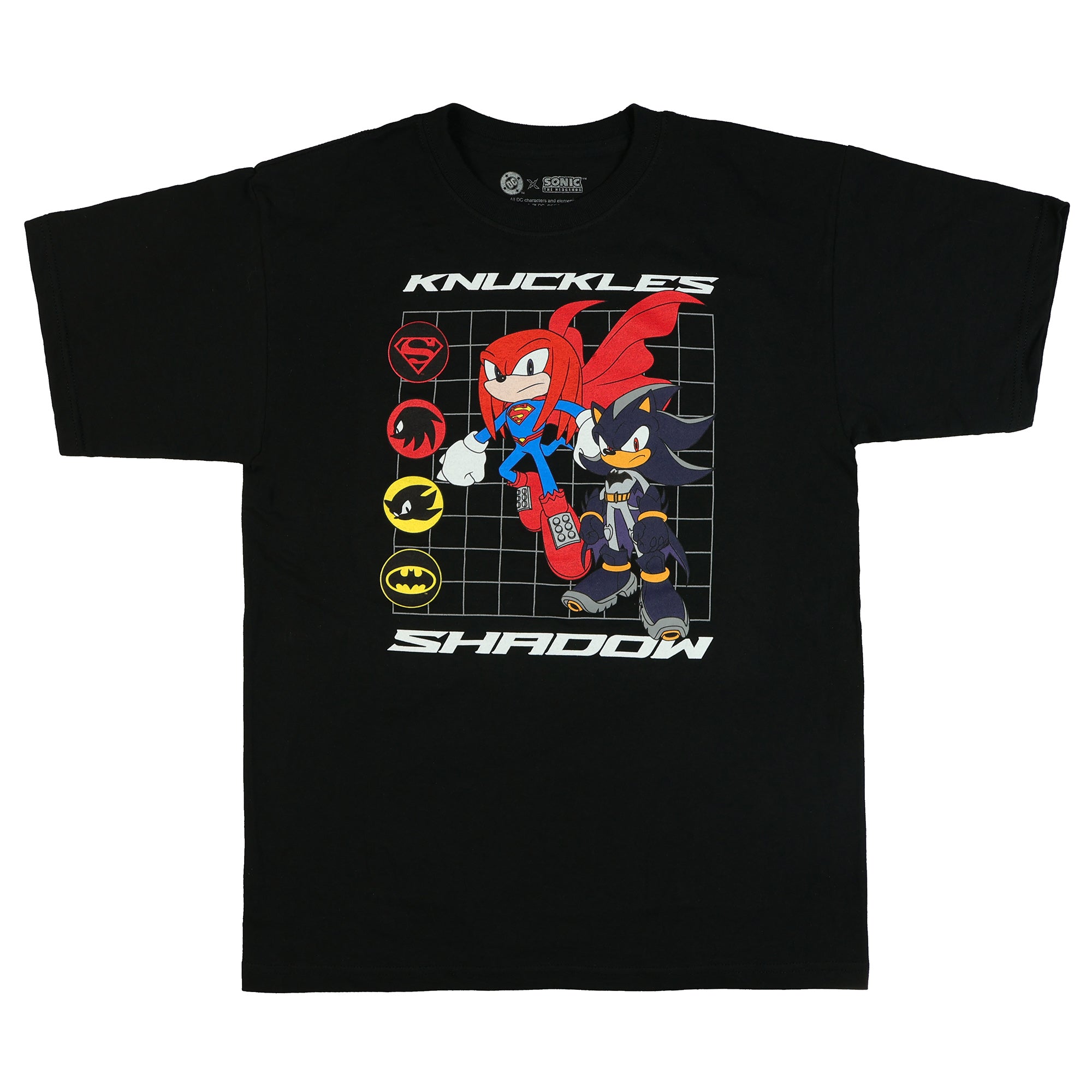 DC X Sonic The Hedgehog T-Shirt Boys' Shadow and Knuckles Grid Design Tee