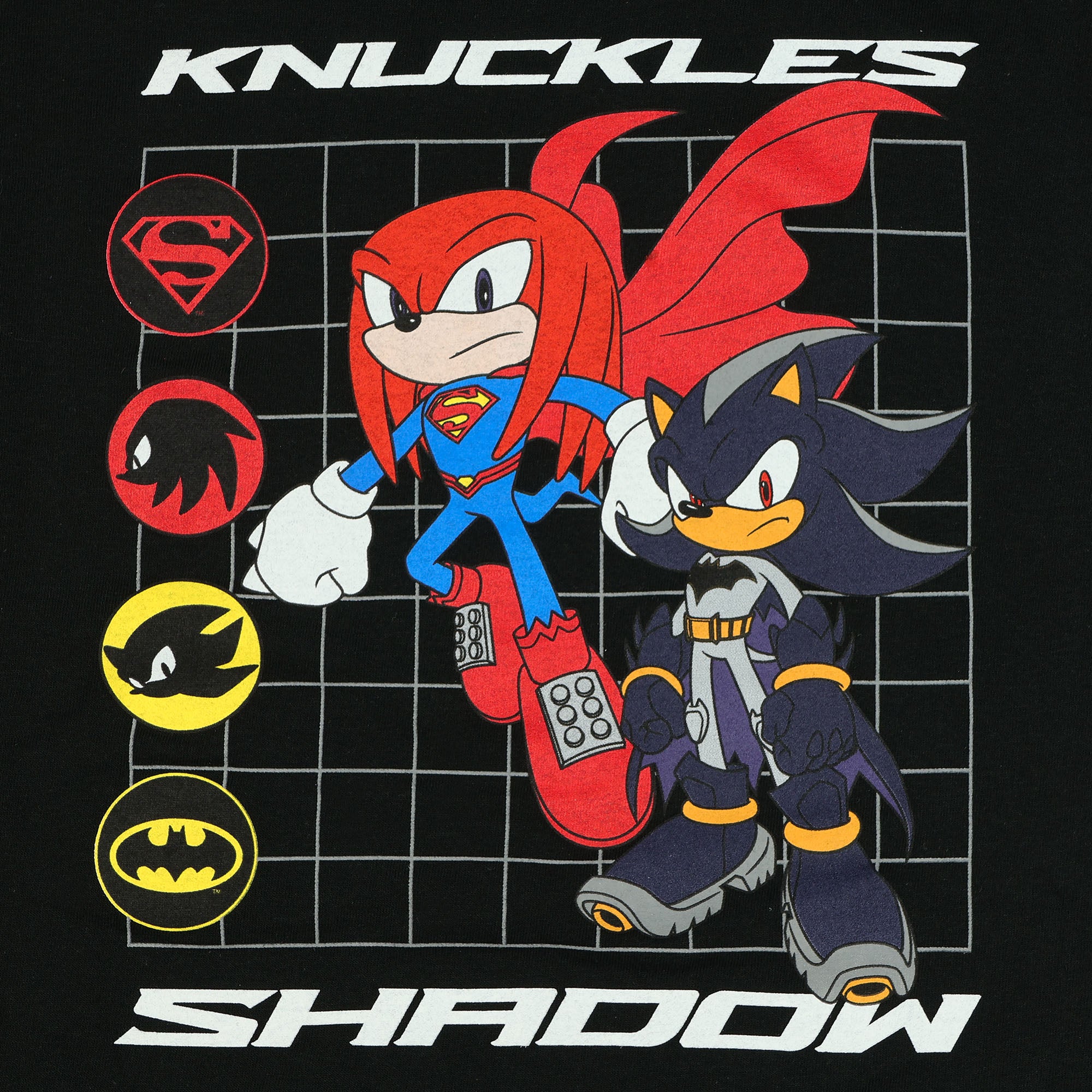 DC X Sonic The Hedgehog T-Shirt Boys' Shadow and Knuckles Grid Design Tee