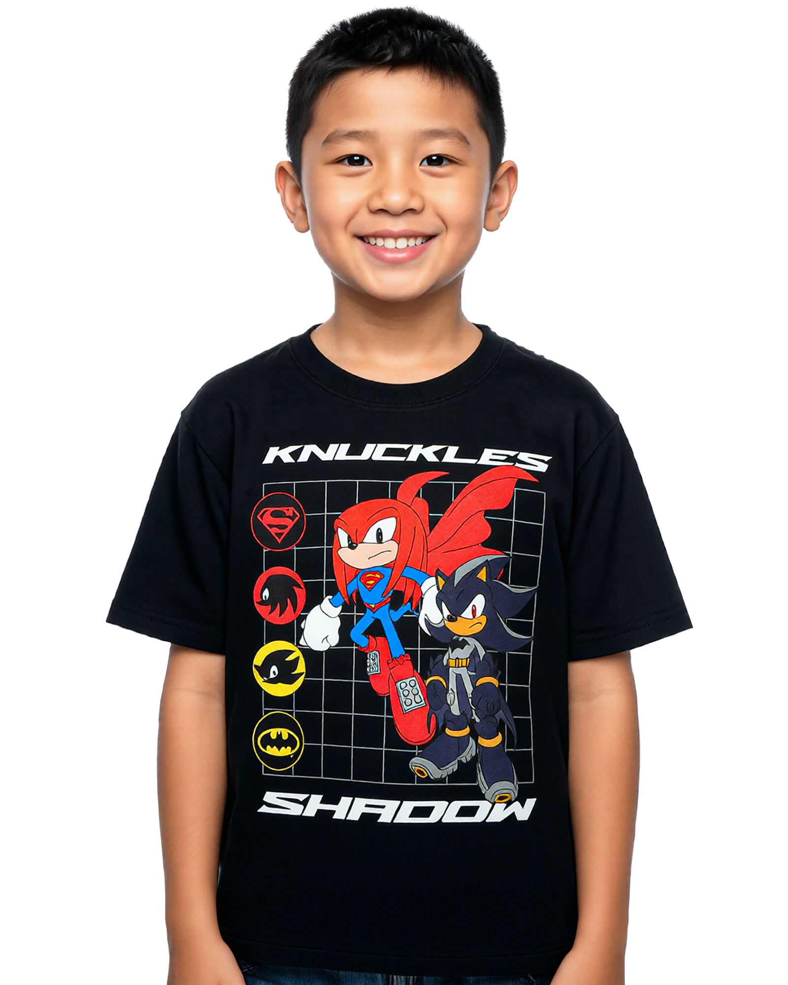 DC X Sonic The Hedgehog T-Shirt Boys' Shadow and Knuckles Grid Design Tee