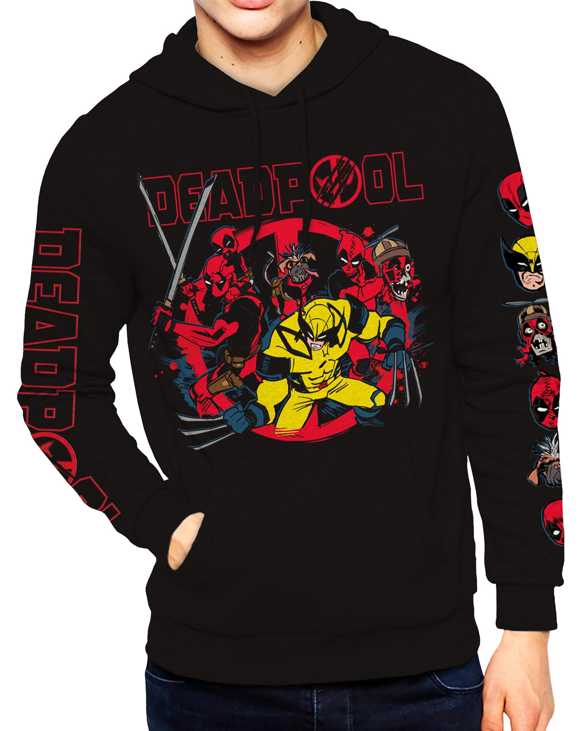 Marvel Comics Deadpool and Wolverine Hoodie Men's Front Back Print Pull Over