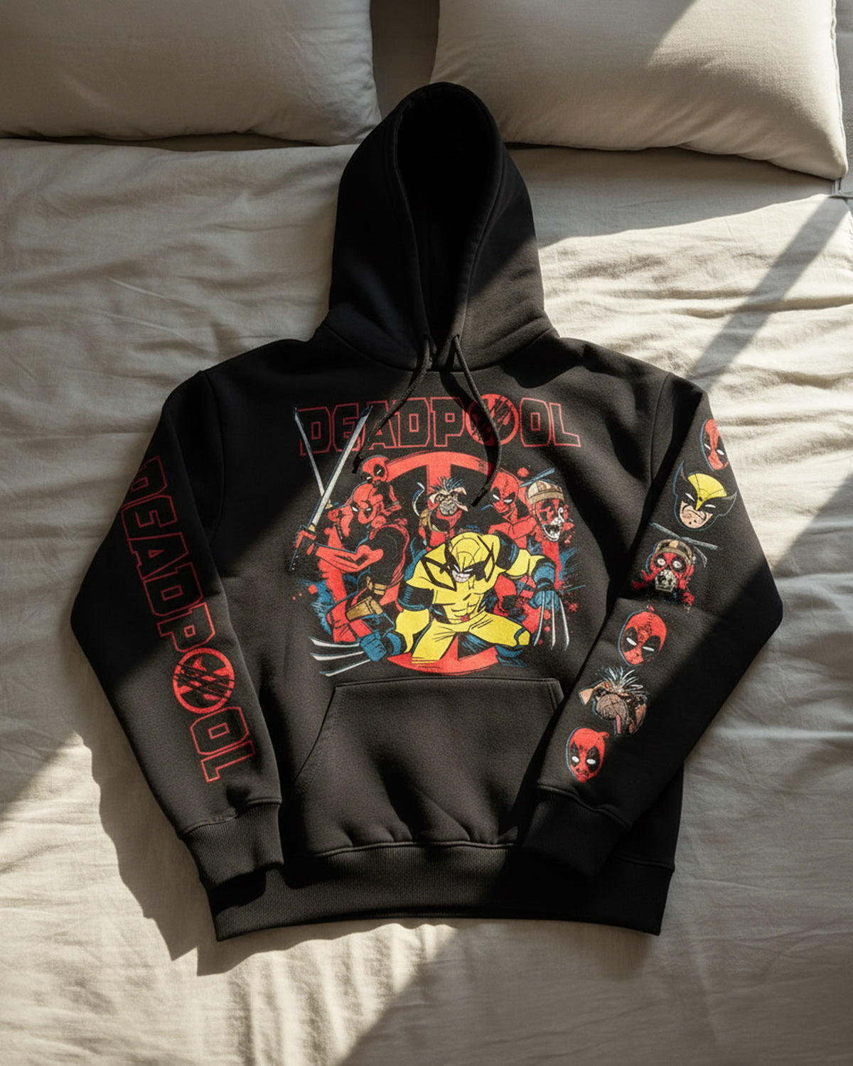 Marvel Comics Deadpool and Wolverine Hoodie Men's Front Back Print Pull Over