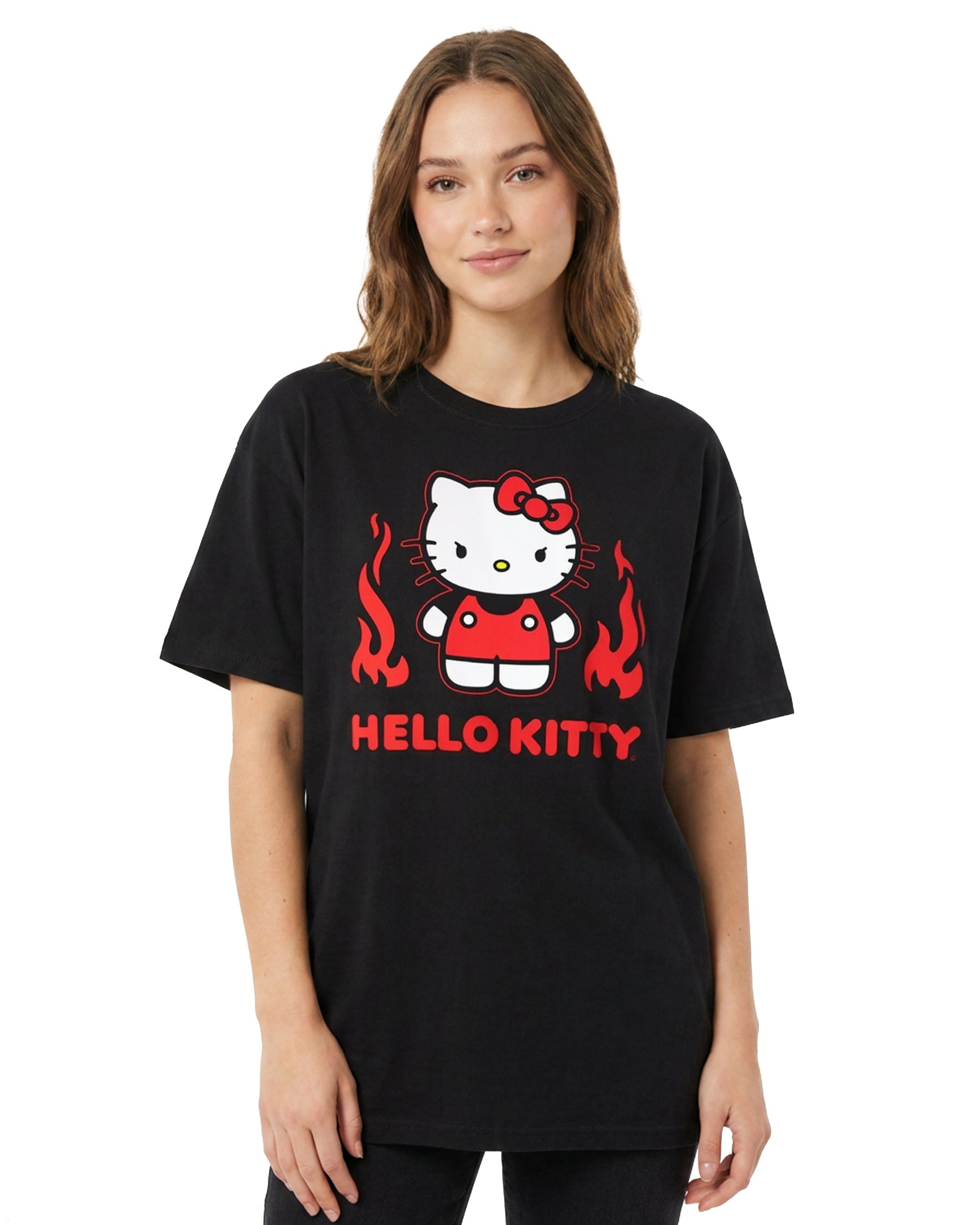 Sanrio Hello Kitty Women's Angry Kitty with Flames Short Sleeve T-Shirt