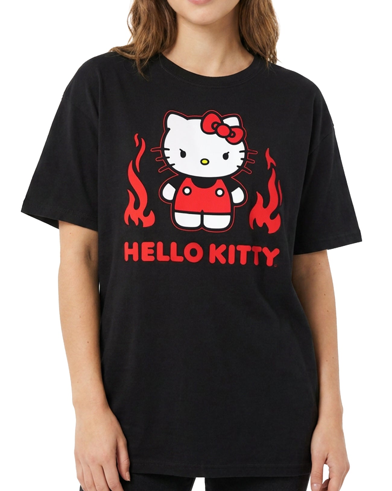 Sanrio Hello Kitty Women's Angry Kitty with Flames Short Sleeve T-Shirt