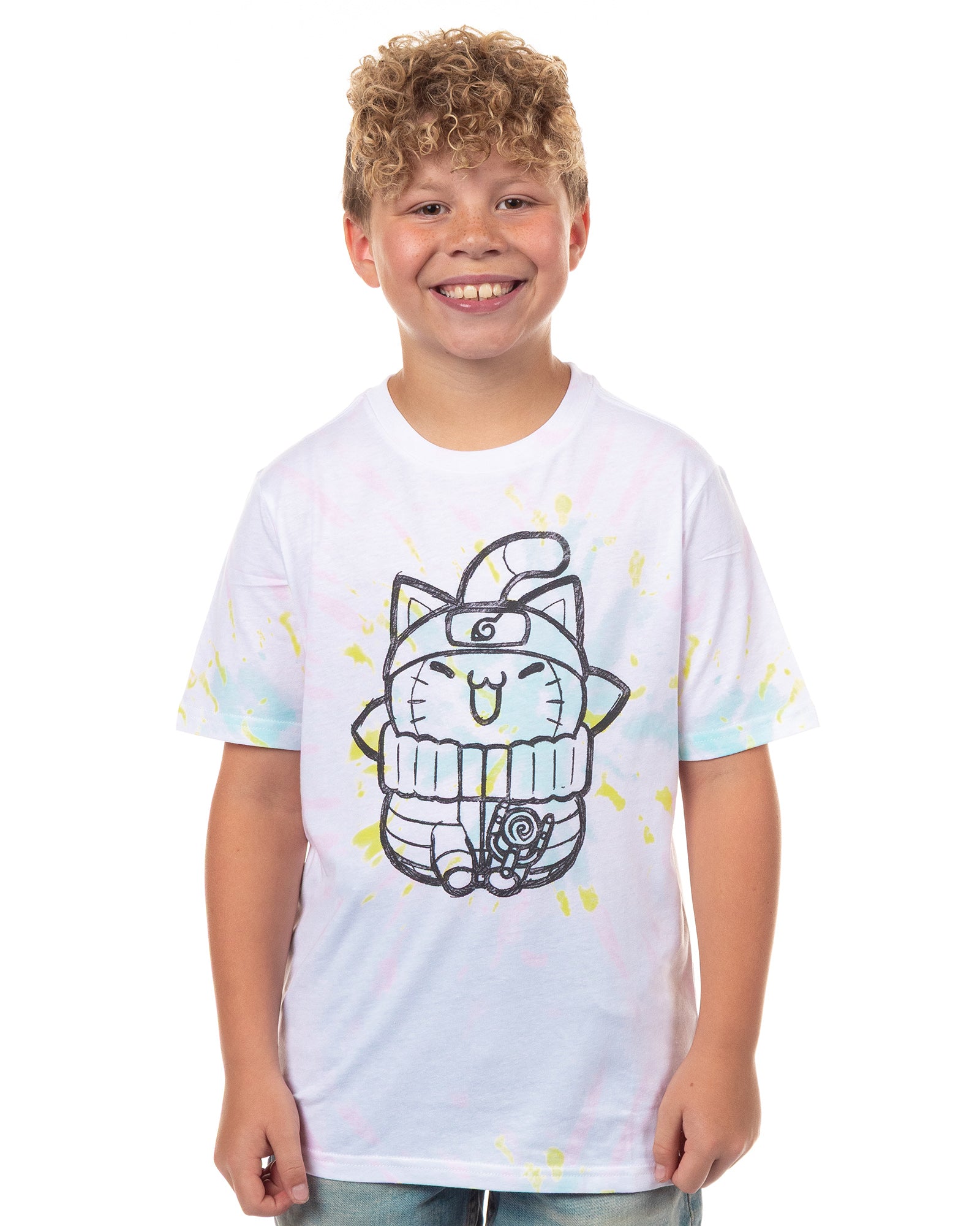 Naruto Nyaruto T-Shirt Boys' Naruto Uzumaki Ninja Cat Design Tie-Dye Tee