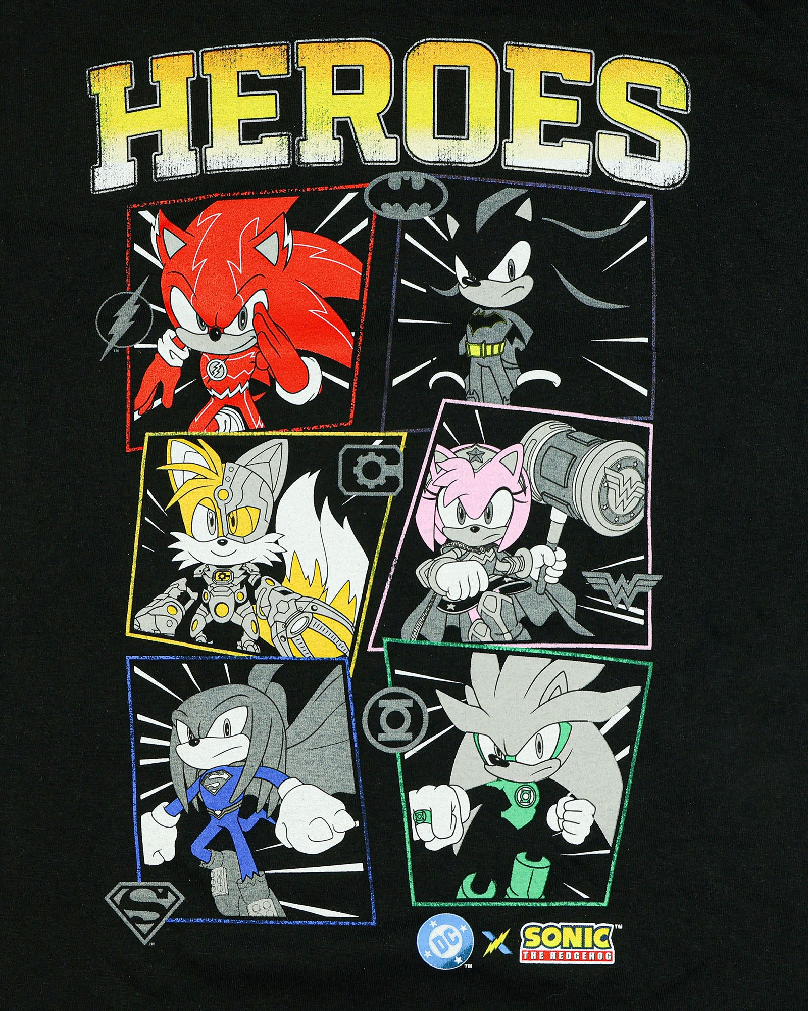 DC X Sonic The Hedgehog Men's T-Shirt Heroes Comic Panel Distressed Tee