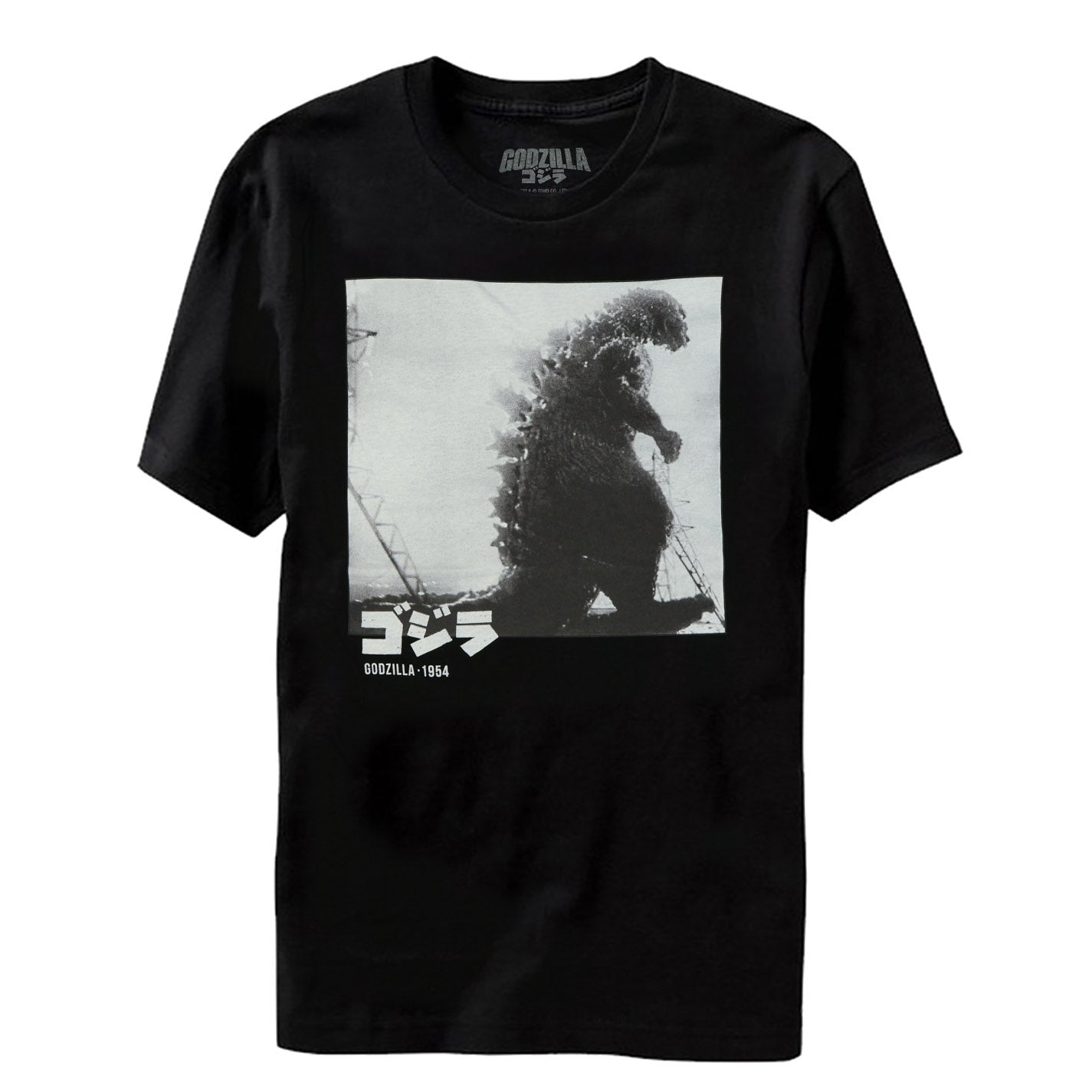 Godzilla T-Shirt Men's Black and White Photo 1954 Design Short Sleeve Tee
