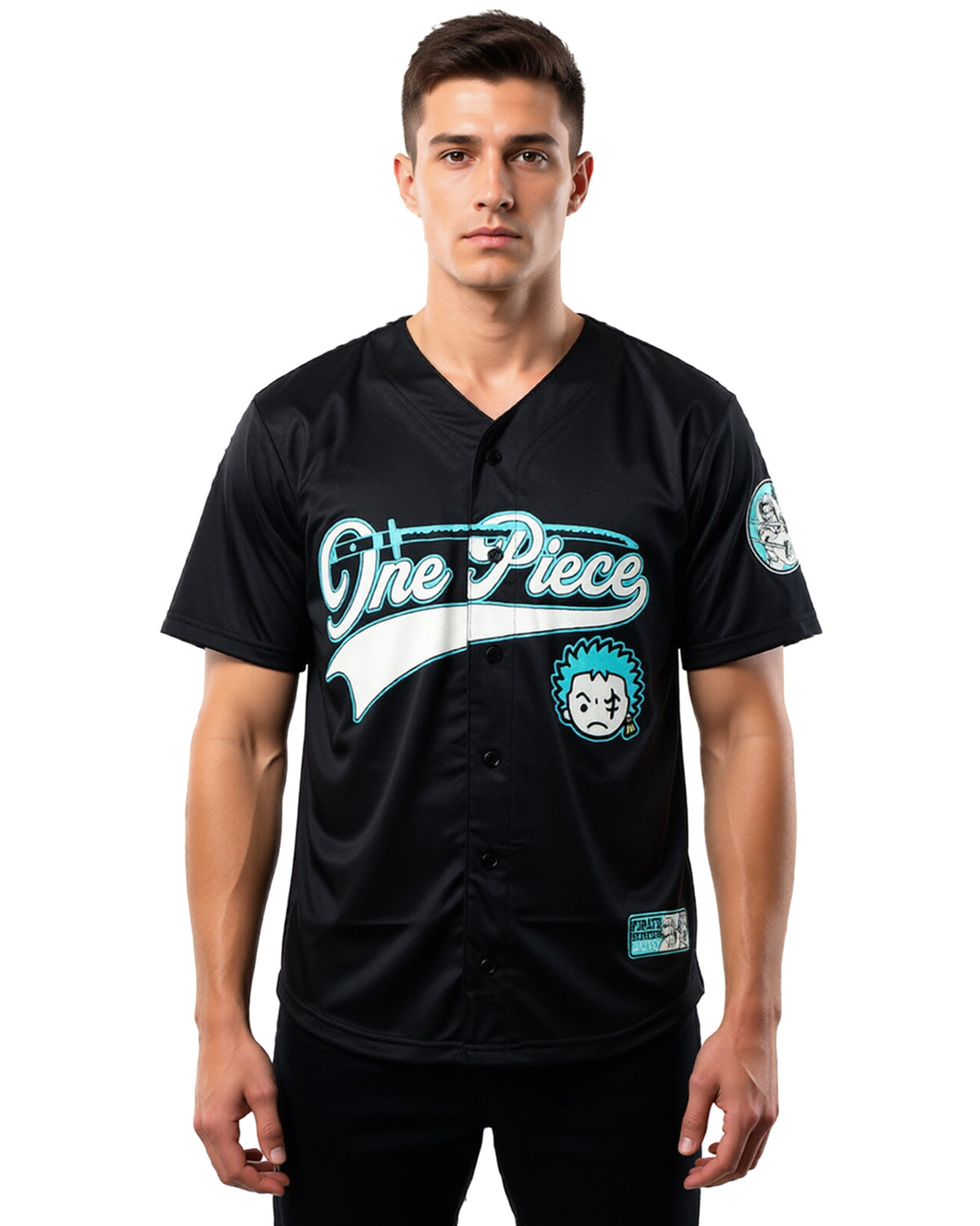 One Piece Baseball Jersey Men's Zoro Short Sleeve Button Up Shirt