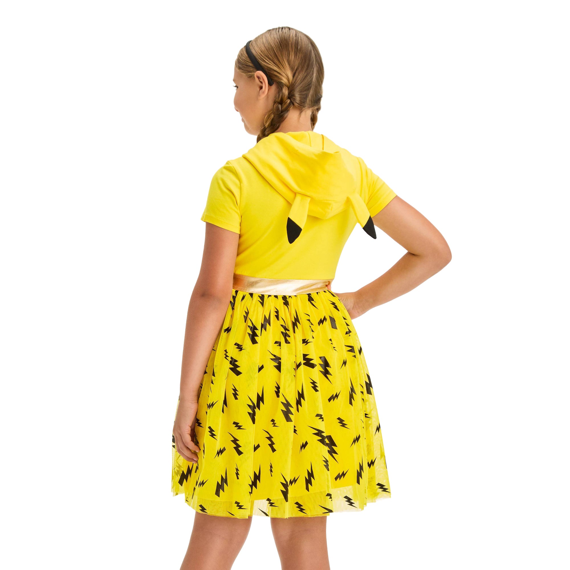 Pokemon Pikachu Girl's Hooded 3D Ears Short Sleeve Tulle Dress