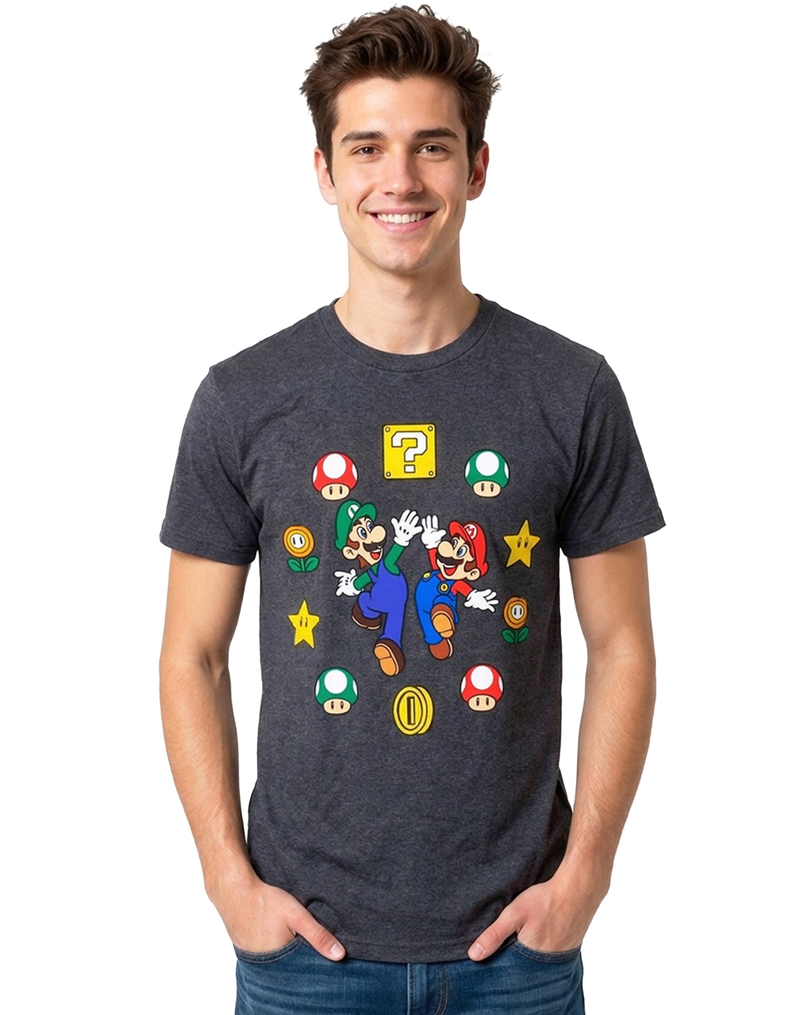 Super Mario T-Shirt Men's Power Up Medley Design Graphic Tee