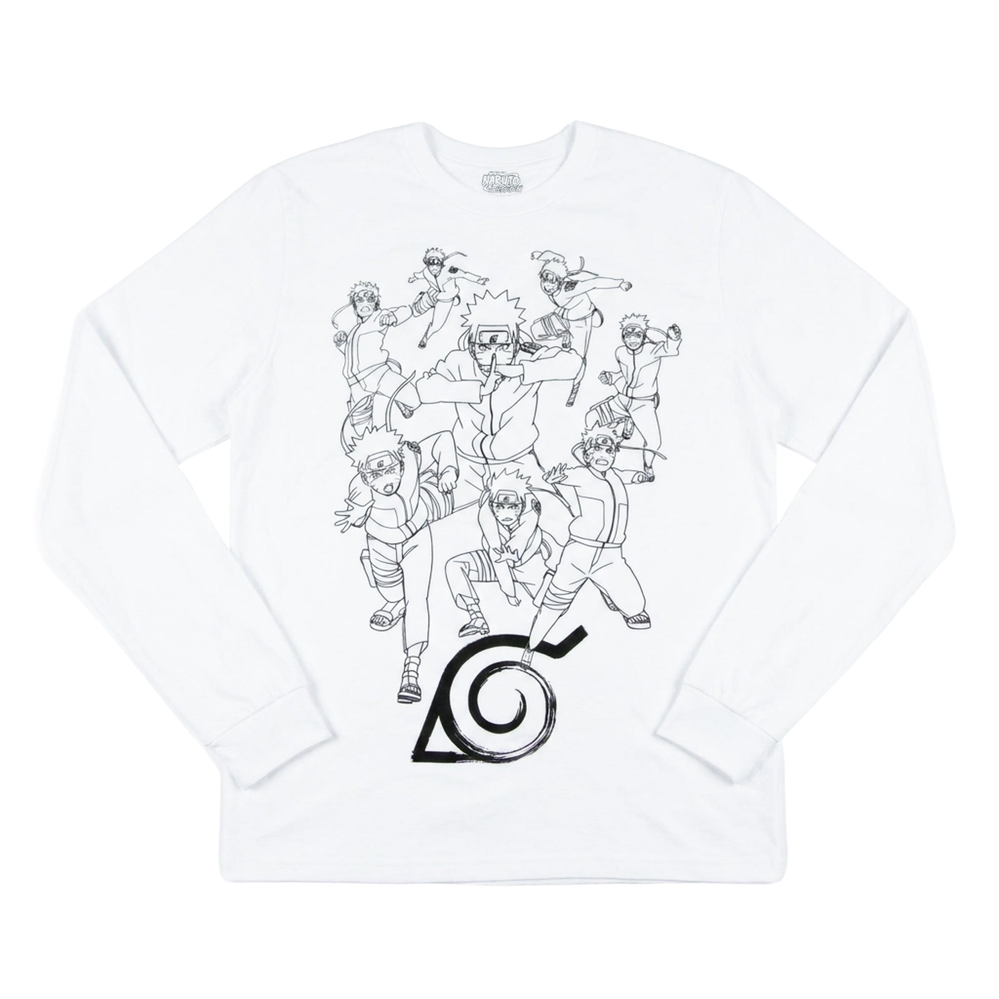 Naruto Shippuden T-Shirt Men's Sketch Poses Long Sleeve Anime Tee