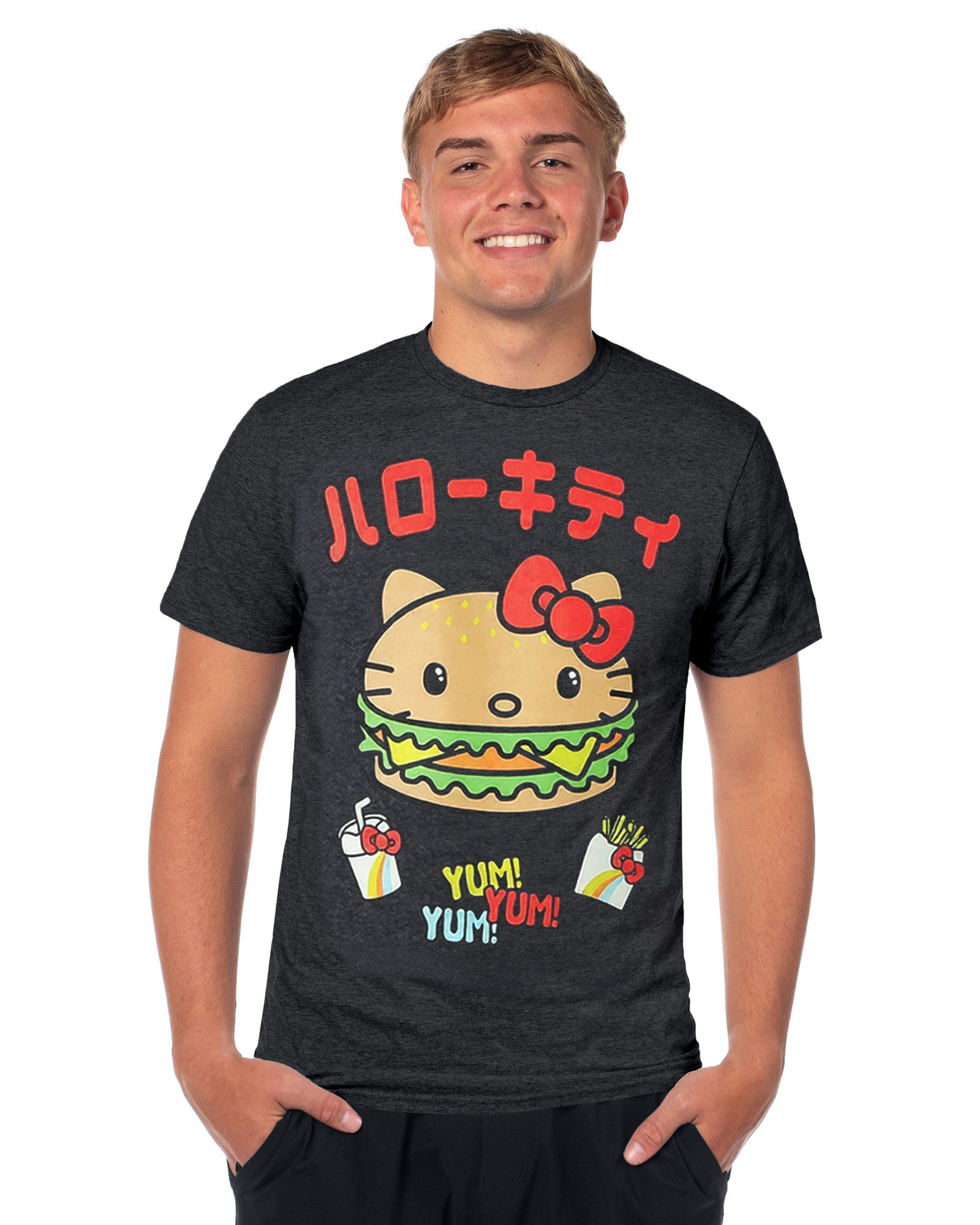 Hello Kitty Shirt Men's Cheeseburger Yum Yum Yum Short Sleeve Tee