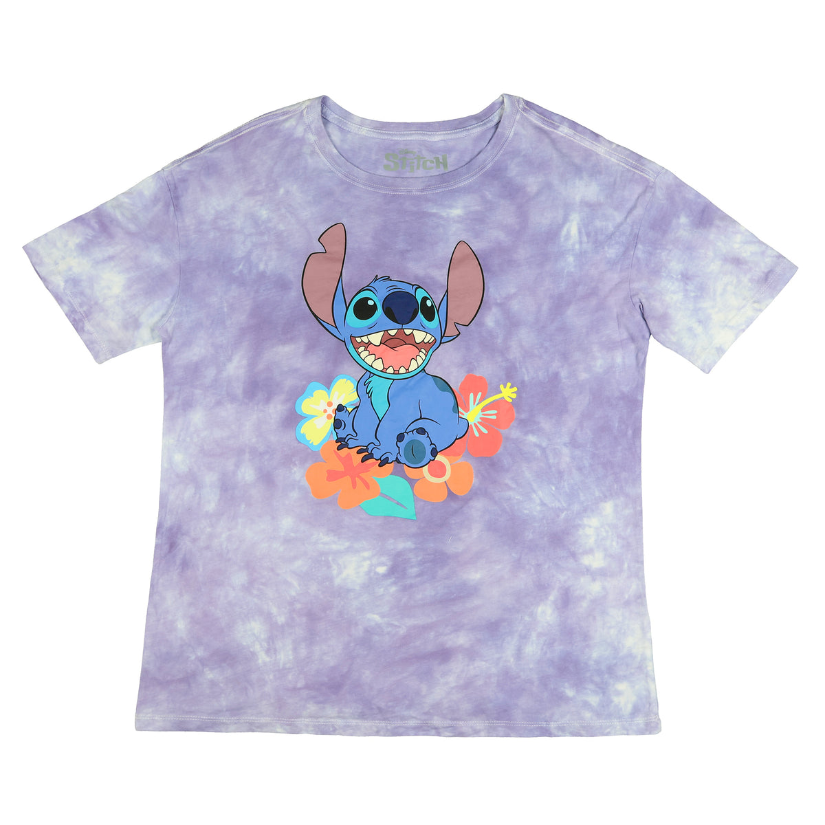 Disney Stitch T-Shirt Women's Tropical Print Tie-Dye Graphic Tee
