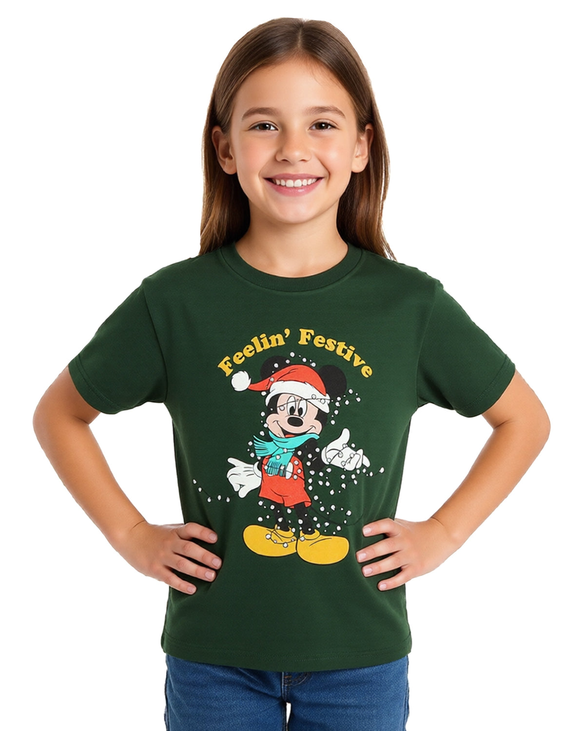 Disney Mickey Mouse Shirt Girl's Feelin' Festive Short Sleeve Tee