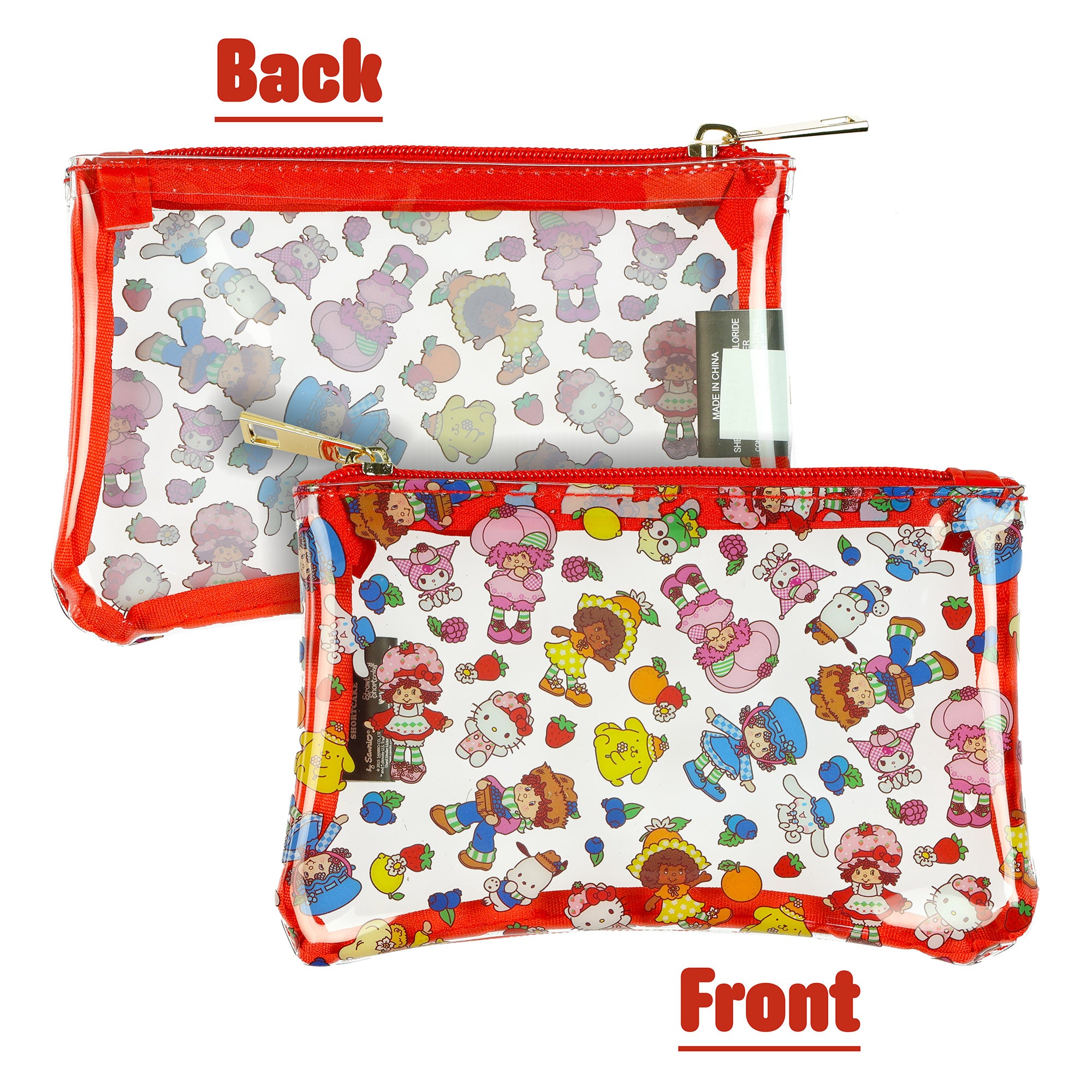 Sanrio Hello Kitty And Friends Strawberry Shortcake 3 Piece Cosmetic Bag Set 9"