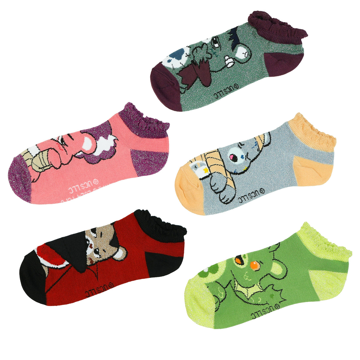 Care Bears X Universal Monsters Socks Women's Ruffled Ankle Sock 5 Pairs 5-10