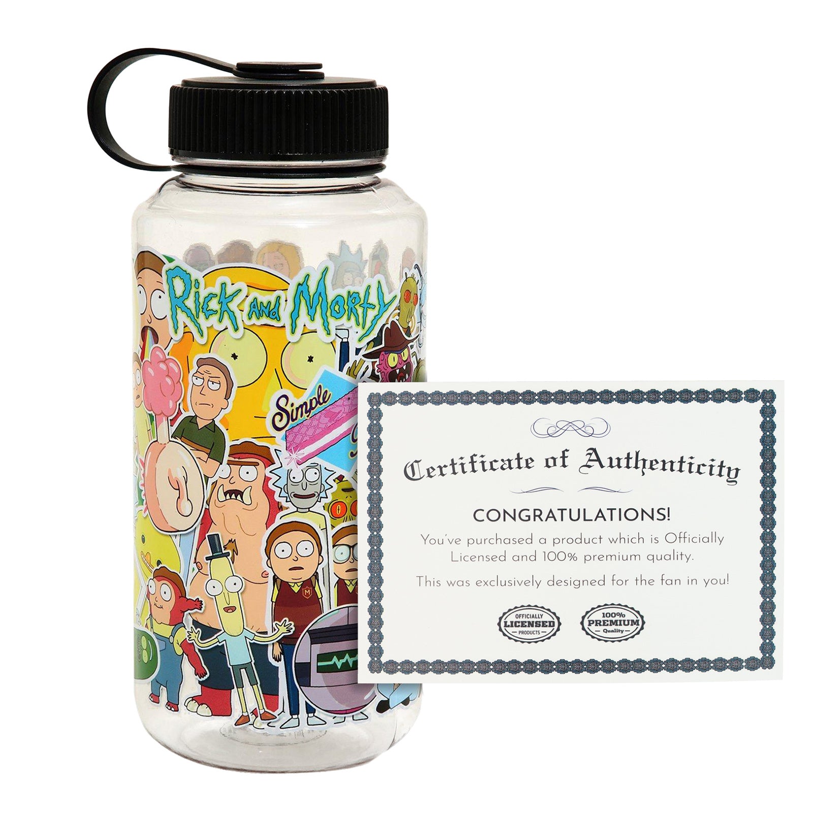 Rick and Morty Sticker Collage Design 32 oz. Wide Mouth Water Bottle