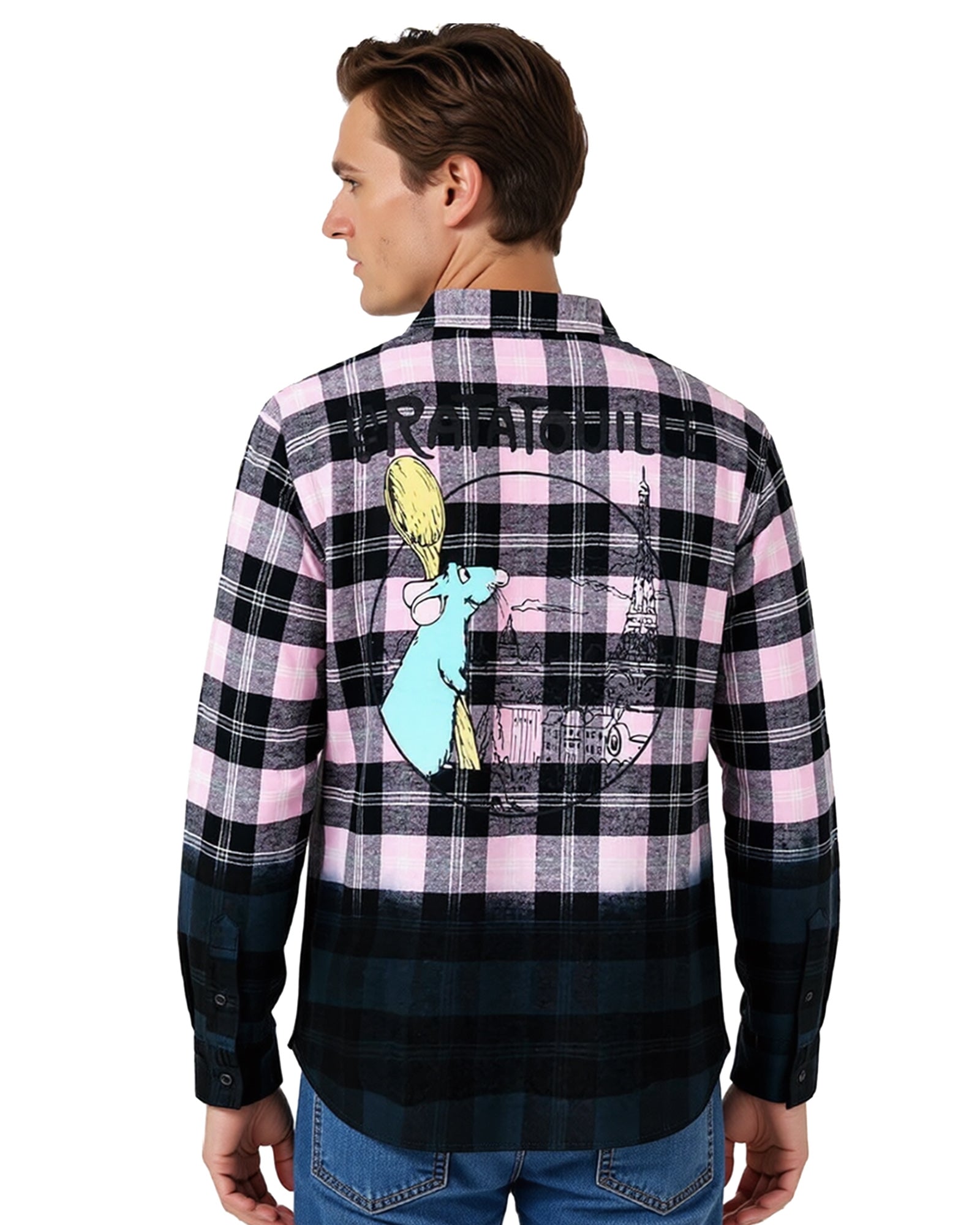 Disney Ratatouille Shirt Men's Remy Long Sleeve Plaid Button Up Top