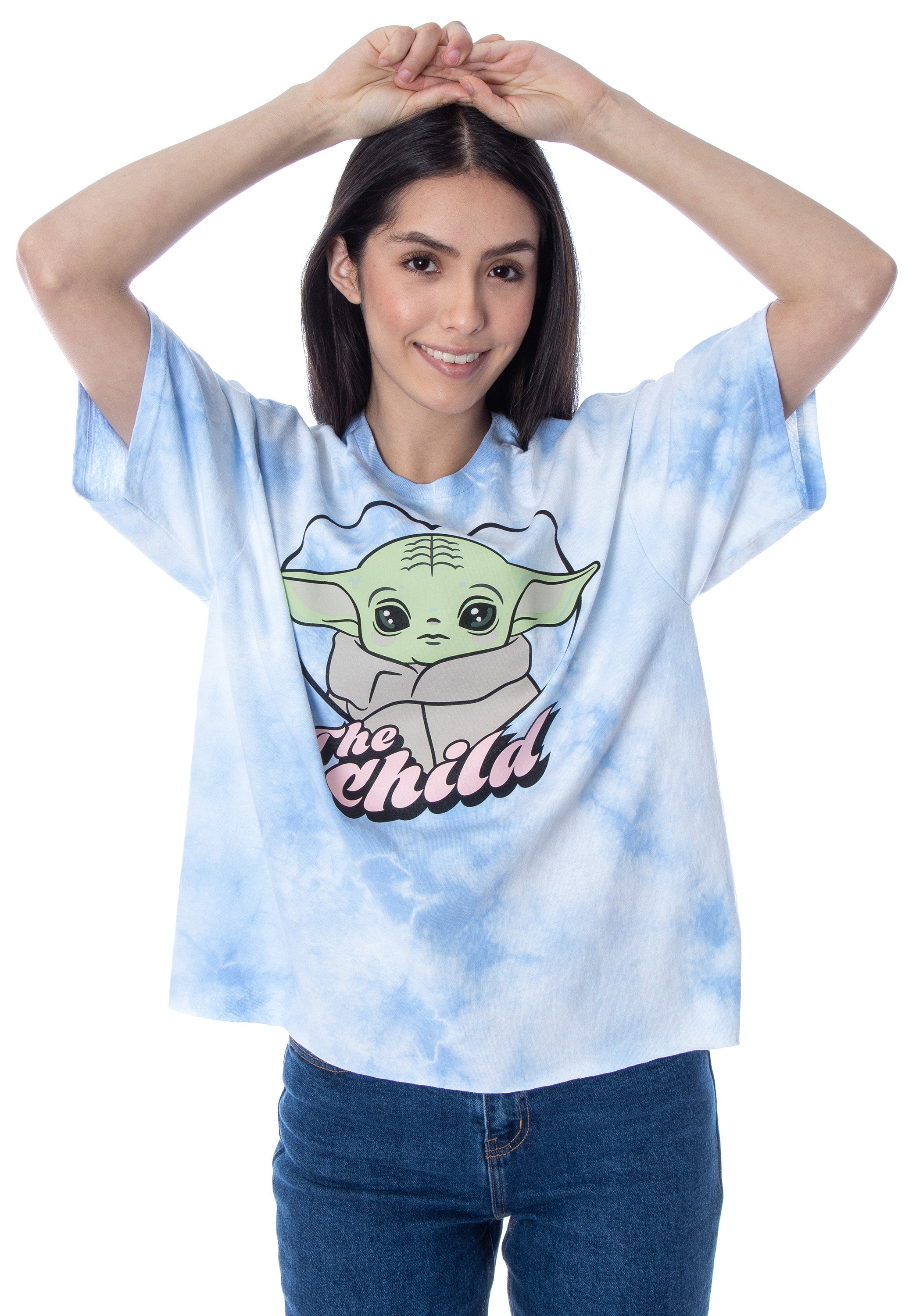 Star Wars Women's The Mandalorian Baby Yoda Tie Dye Rough Hem T-Shirt