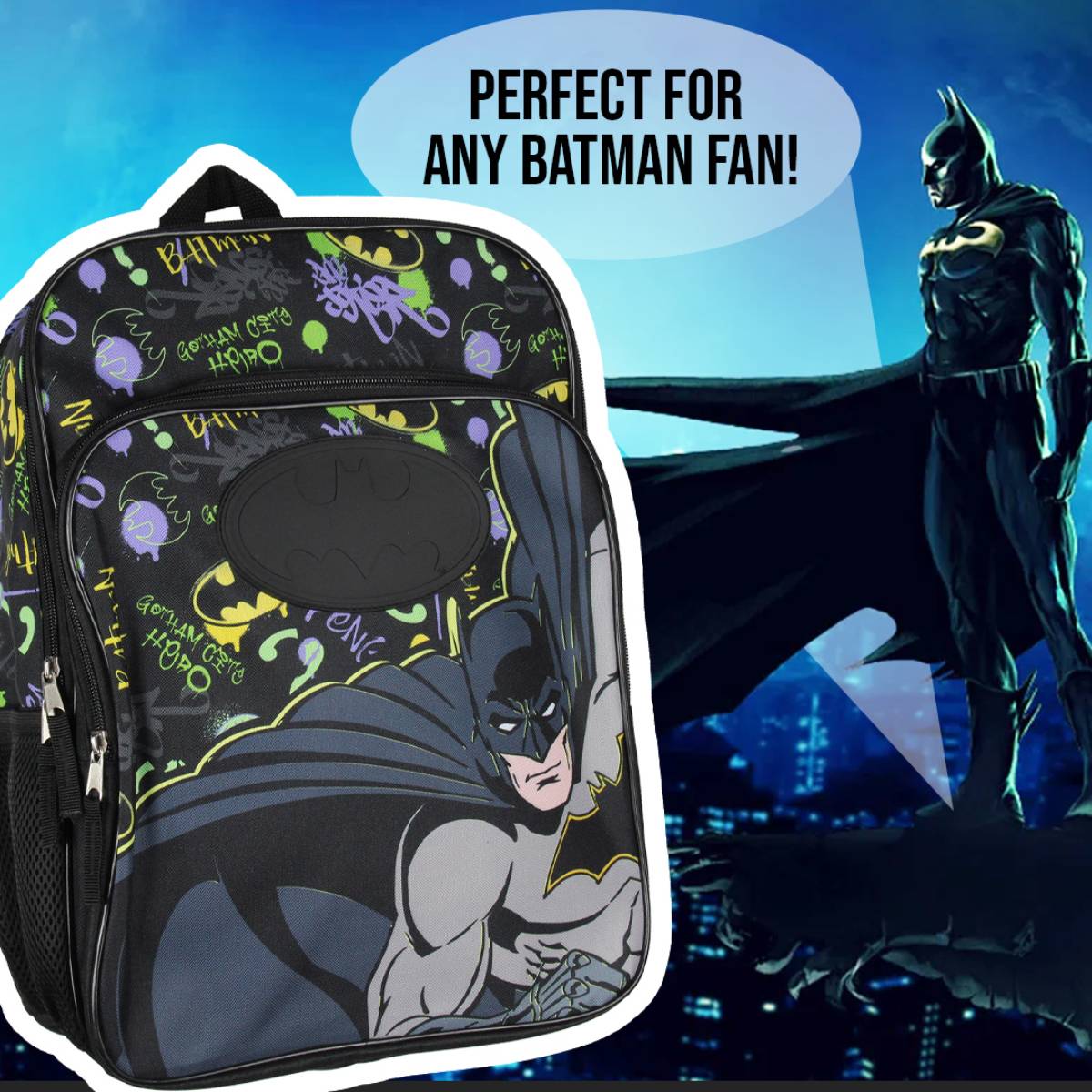 DC Comics Batman Backpack Gotham City Superhero Kids School Travel Backpack
