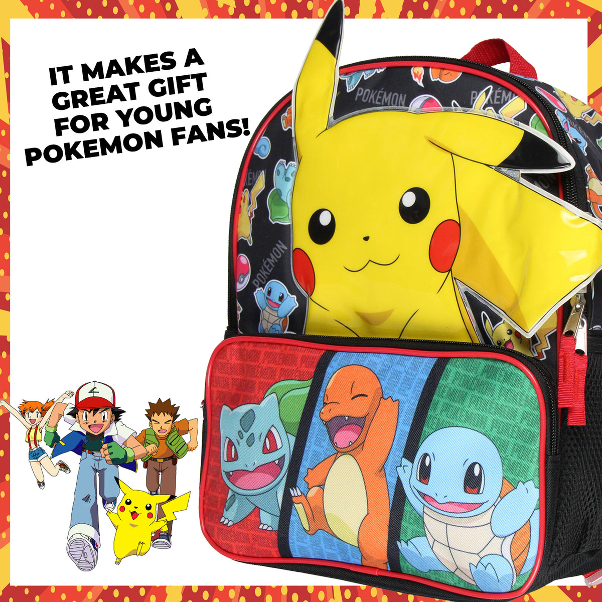 Pokemon 3D Pikachu Bulbasaur Squirtle Charmander 14" Kids School Backpack