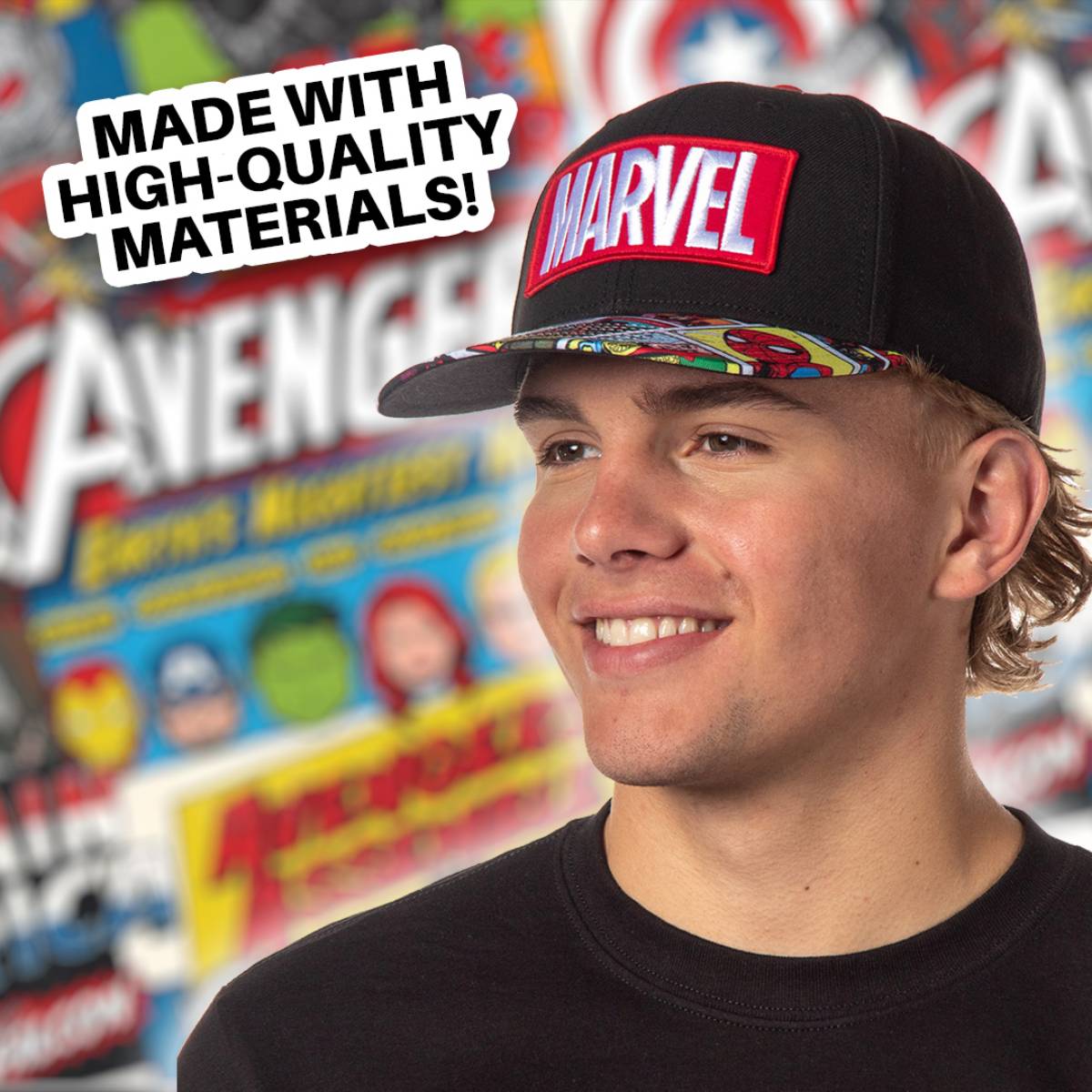 Marvel Mens' Comic Scenes Halftone Precurve Snapback Cap Hat OSFM