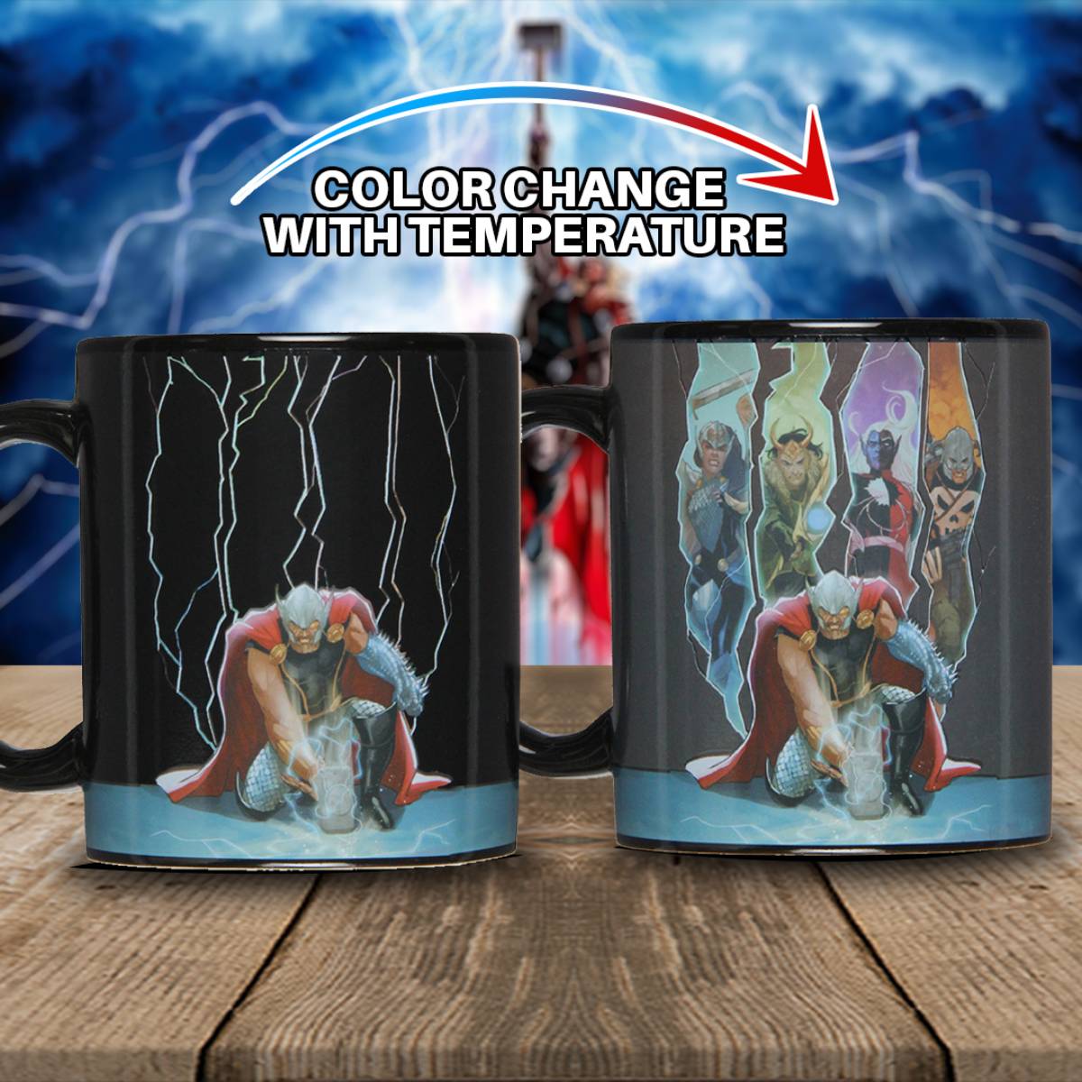 Marvel Thor The Mighty Avenger Heat Reactive Color Changing Tea Coffee Mug Cup - Seven Times Six