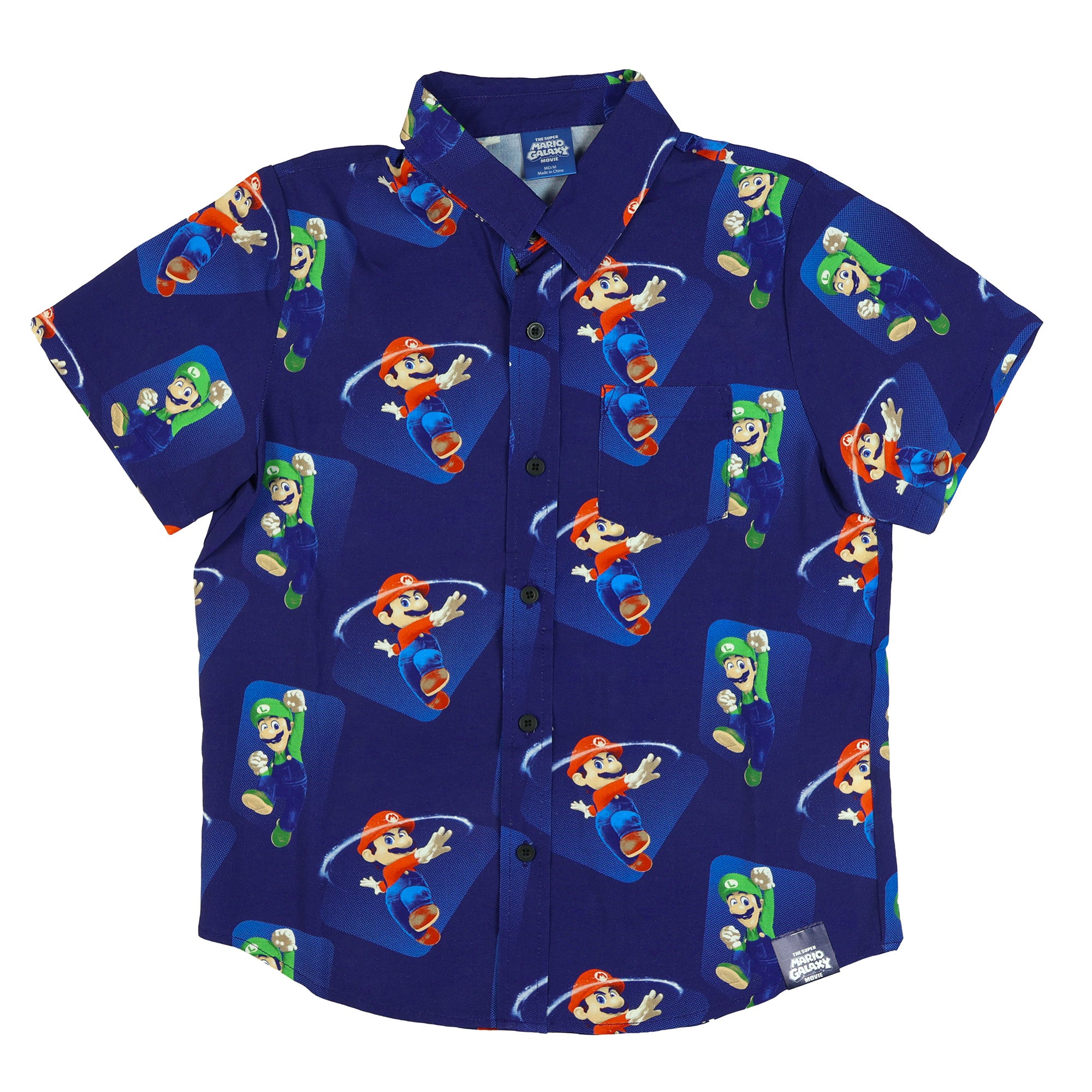 Nintendo Super Mario Galaxy Hawaiian Shirt Boy's Mario Bros Button Up Top