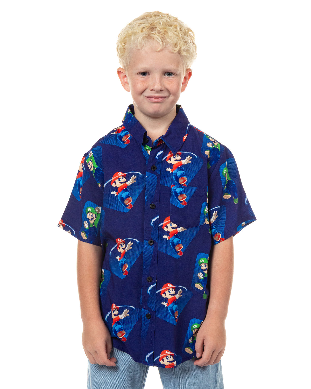 Nintendo Super Mario Galaxy Hawaiian Shirt Boy's Mario Bros Button Up Top
