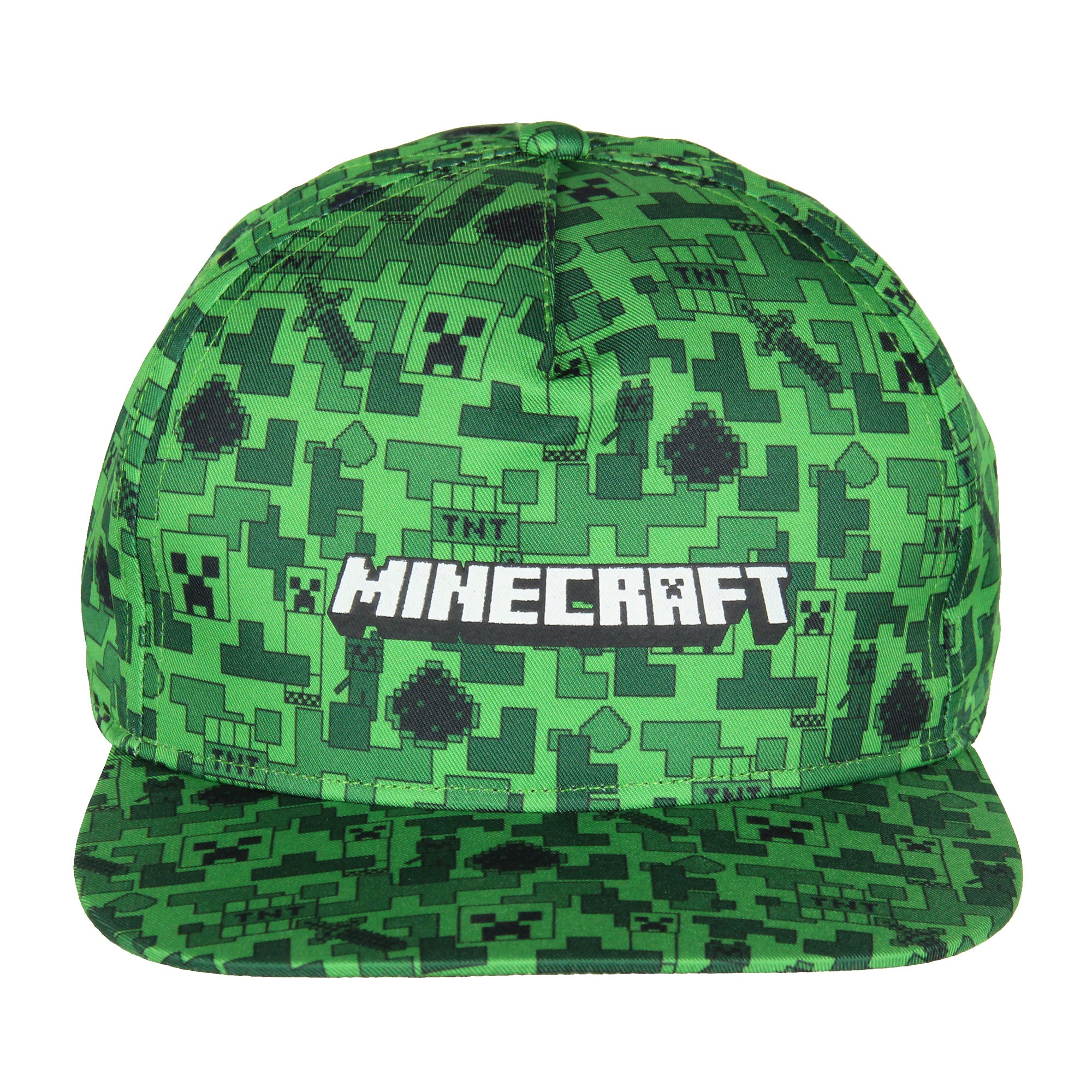 Minecraft Creeper Face AOP Youth Flat Bill Snapback OSFM Cap Hat