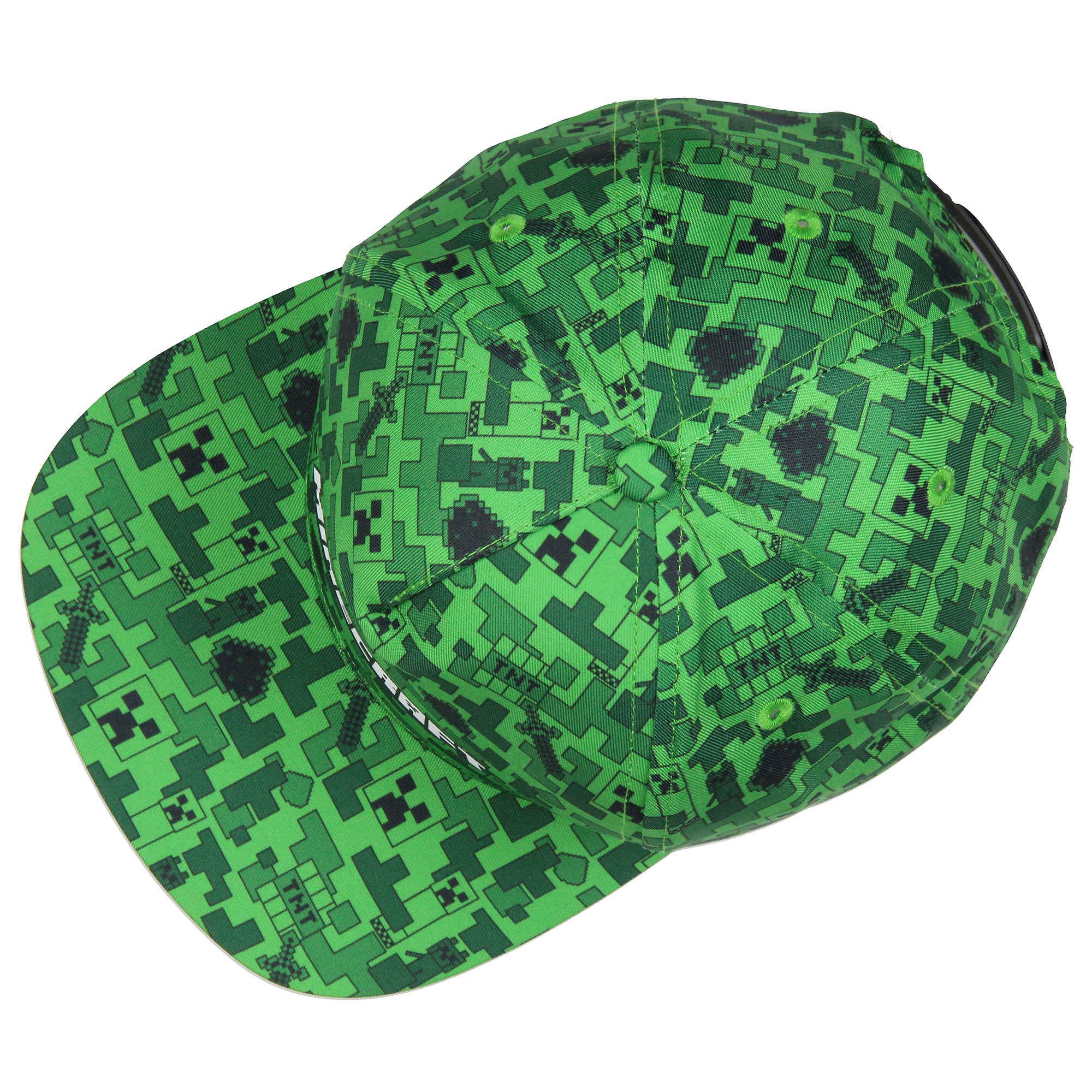 Minecraft Creeper Face AOP Youth Flat Bill Snapback OSFM Cap Hat