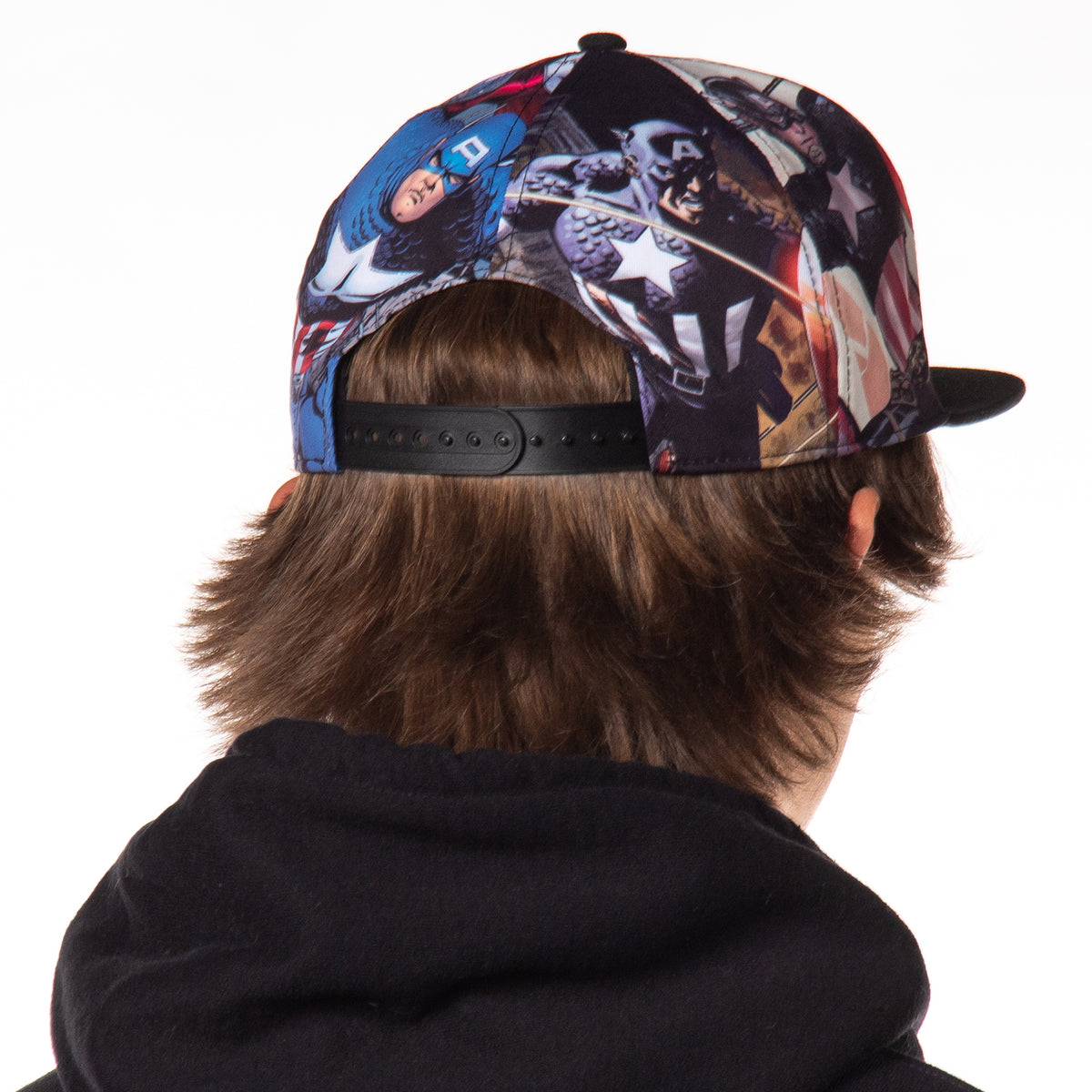 Marvel Comics Captain America Shield Adjustable Baseball Cap Allover Sublimated Scene Design Adult Snapback Hat OSFM