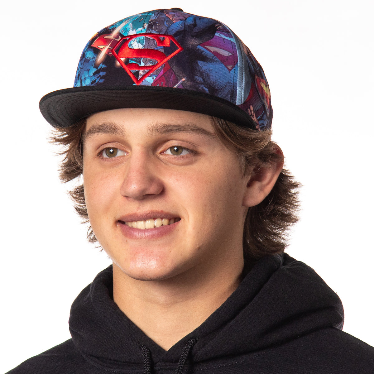 DC Comics Superman Logo Baseball Hat Adult Fighting Scenes Sublimated Adjustable Snapback Cap