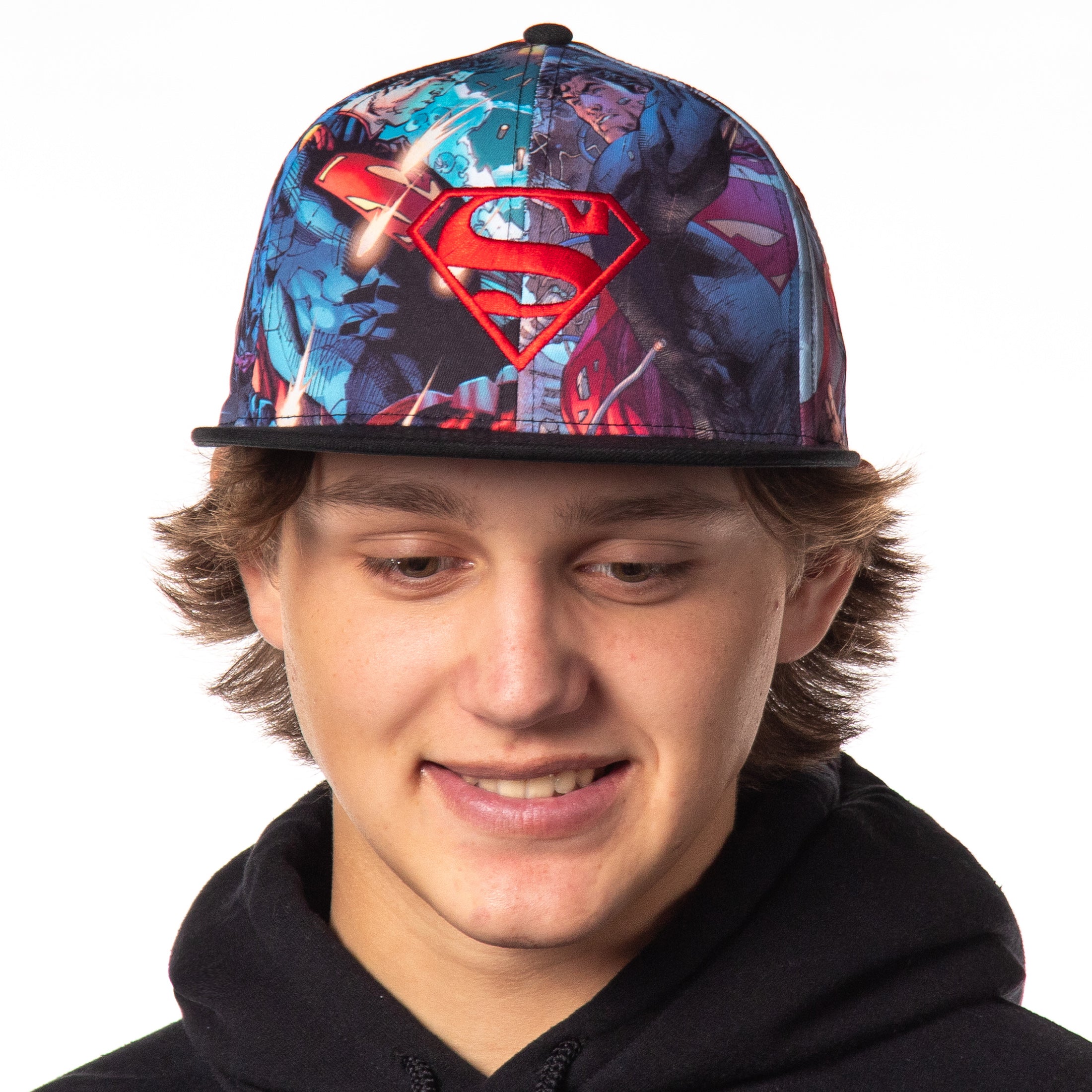 DC Comics Superman Logo Baseball Hat Adult Fighting Scenes Sublimated Adjustable Snapback Cap