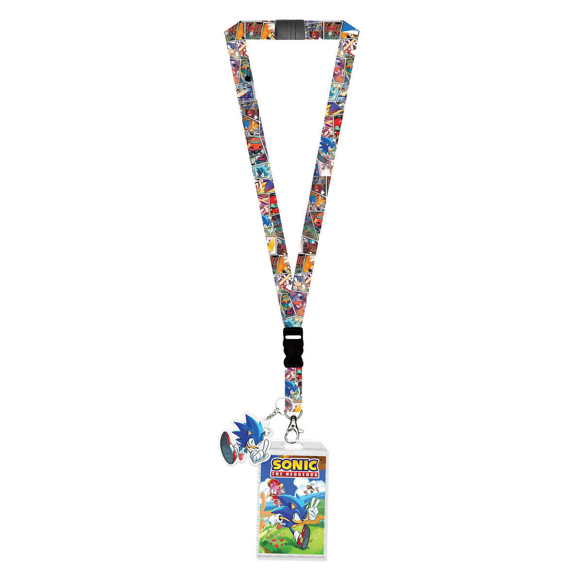 Sonic the Hedgehog Comic Strip ID Badge Holder Breakaway Lanyard w/ Charm
