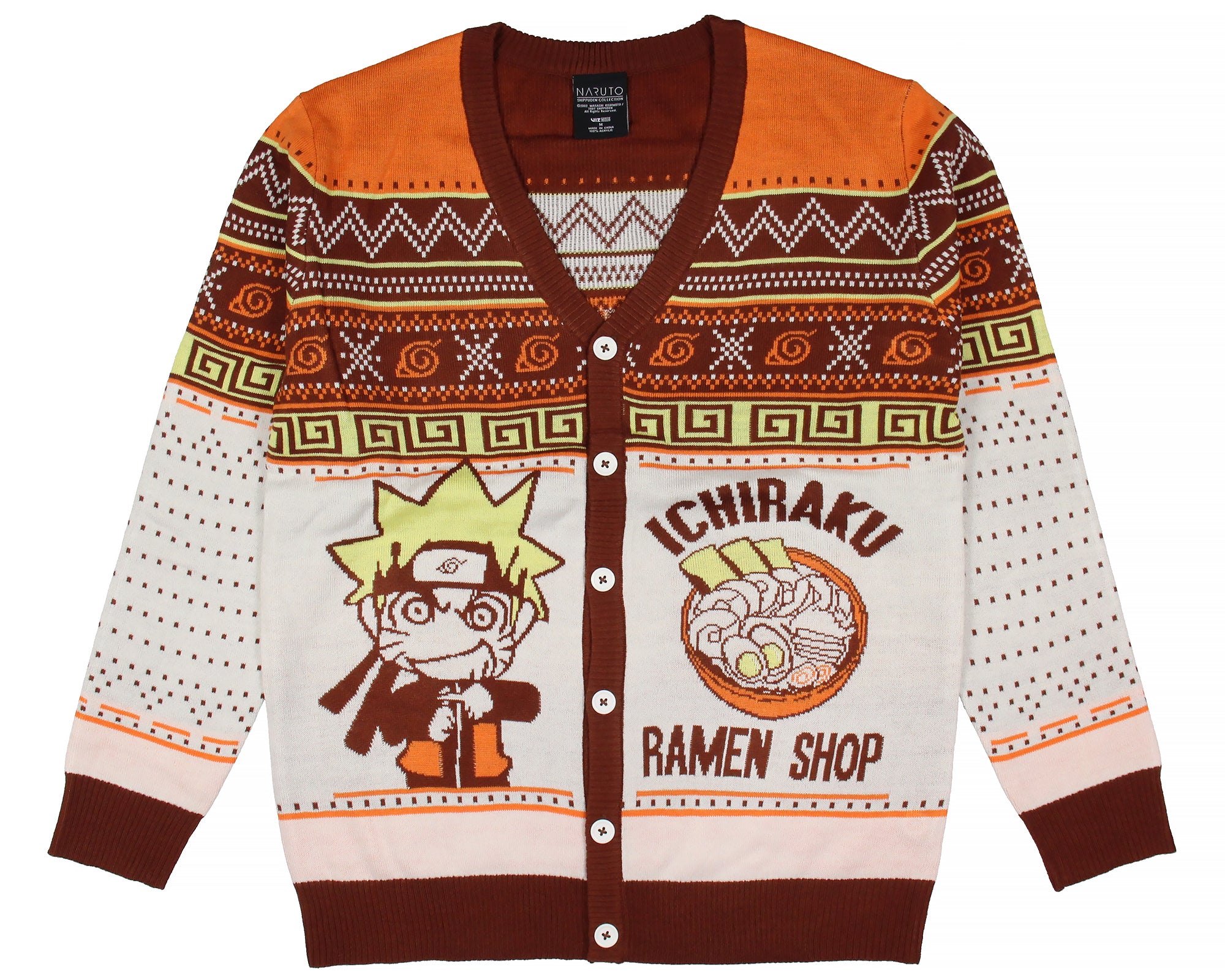 Naruto Shippuden Men's Ichiraku Ramen Shop Ugly Sweater for Christmas Cardigan