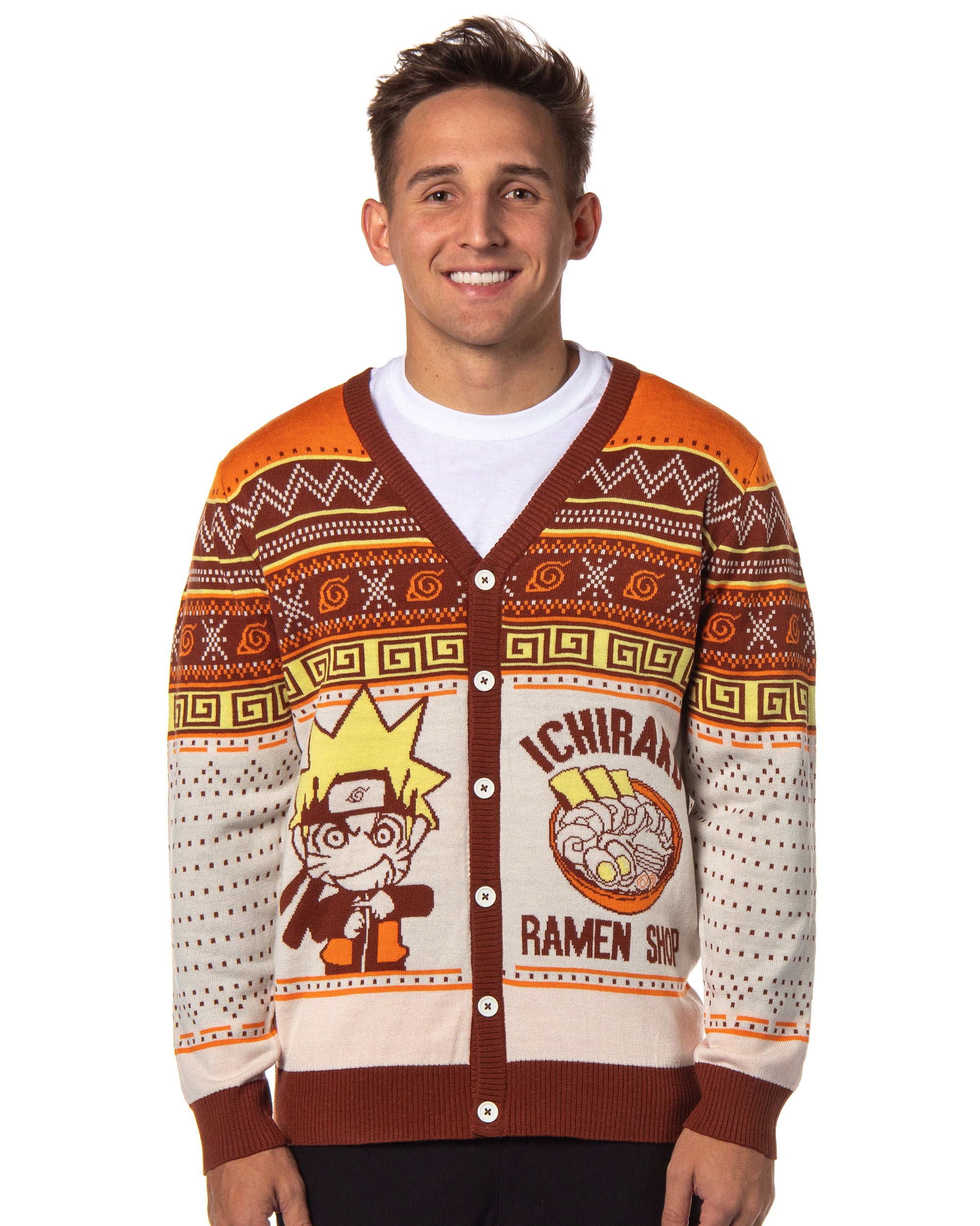 Naruto Shippuden Men's Ichiraku Ramen Shop Ugly Sweater for Christmas Cardigan