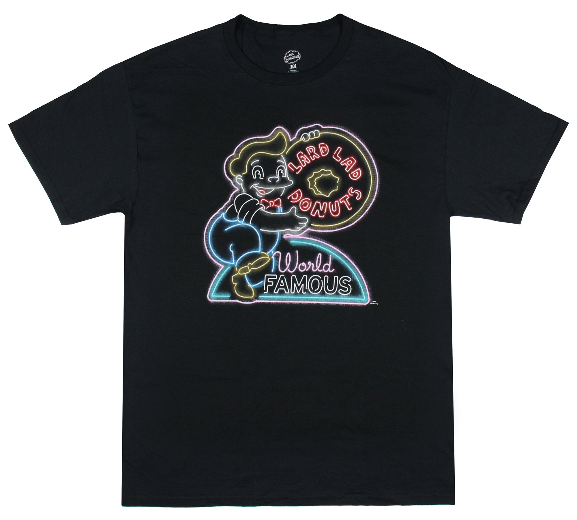 The Simpsons Men's Lard Lad Donuts Neon Sign Logo Adult T-Shirt Tee