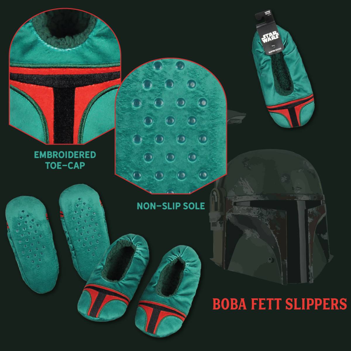 Star Wars Boba Fett Slippers Embroidered Helmet Slipper Socks No-Slip Sole