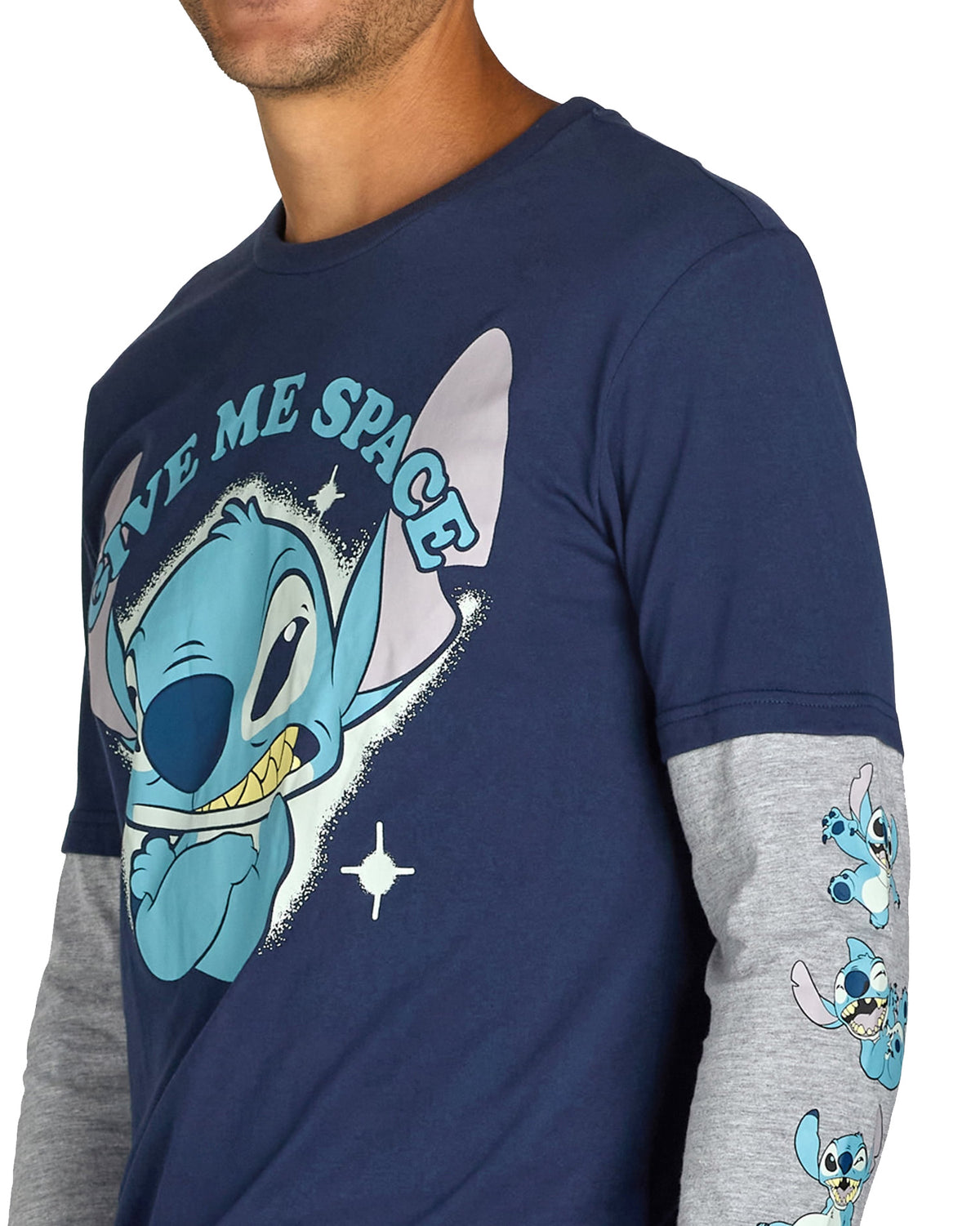 Disney Stitch Men's Faux Long Sleeve Shirt And Beanie Give Me Space