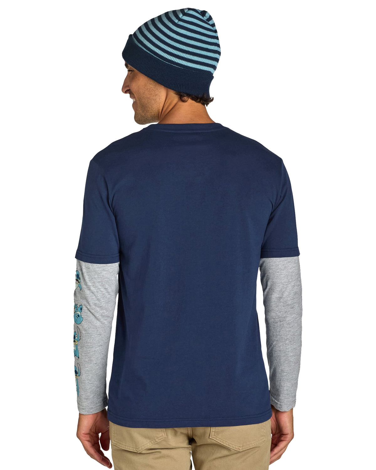 Disney Stitch Men's Faux Long Sleeve Shirt And Beanie Give Me Space