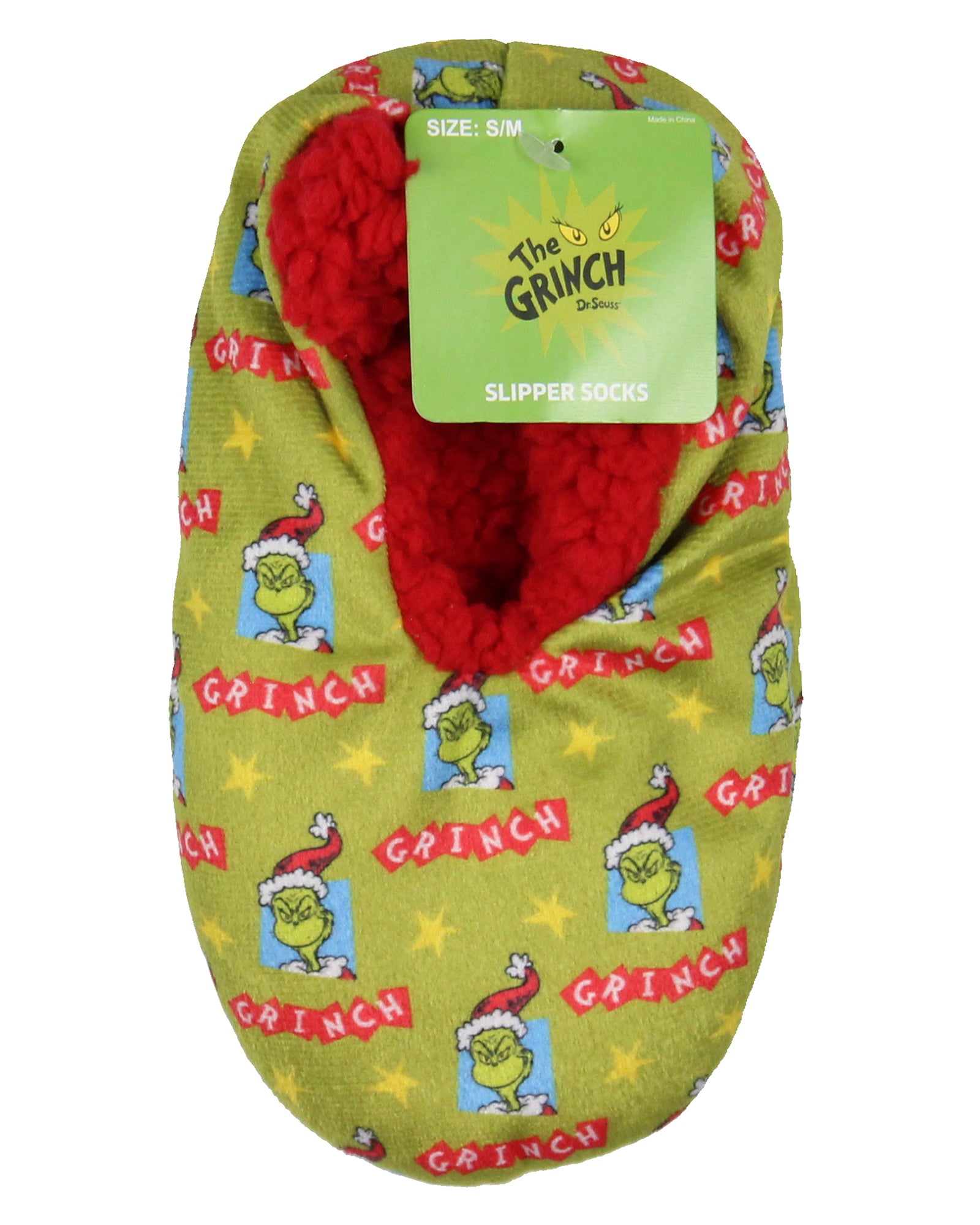 Dr. Seuss Kids GRINCH Who Stole Christmas Santa Slipper Socks No-Slip Sole