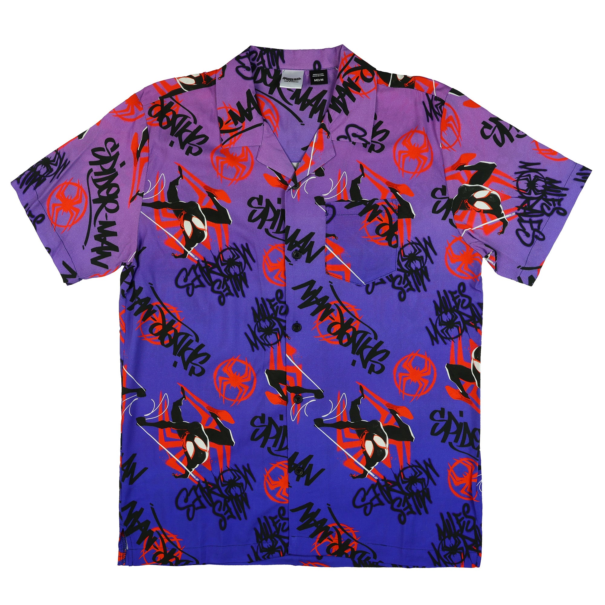 Marvel Spider-Man Shirt Men's Miles Morales Spider-Verse Button Up Top