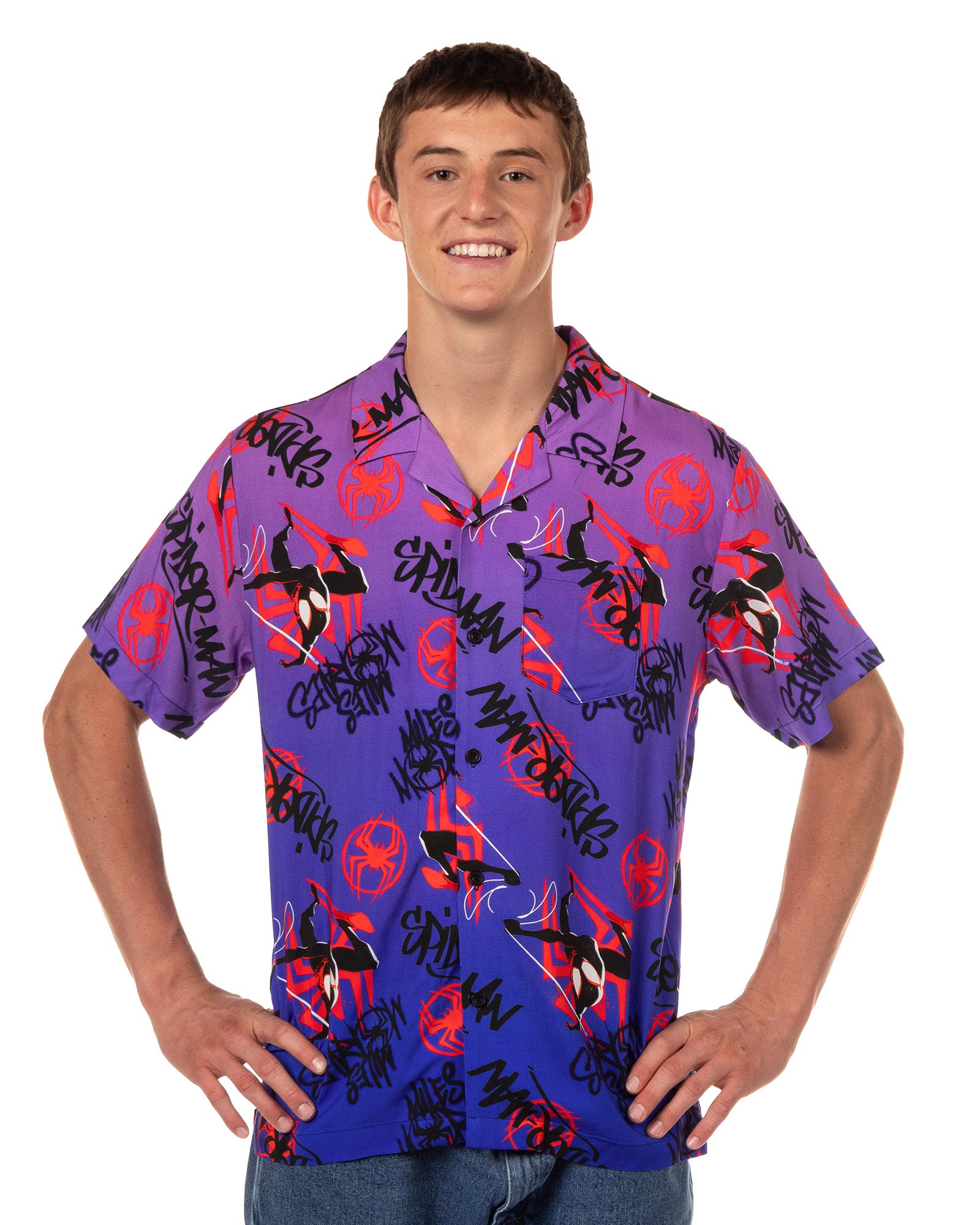 Marvel Spider-Man Shirt Men's Miles Morales Spider-Verse Button Up Top
