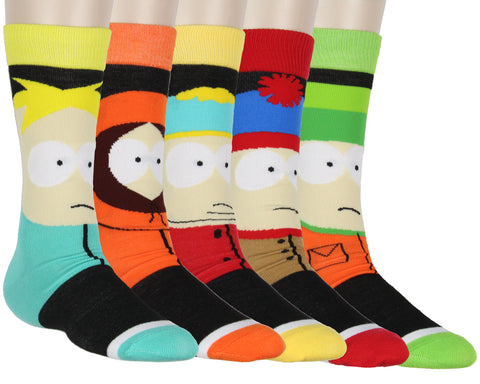 South Park Men's Character Inspired Big Face 5 Pk Crew Socks Shoe Size 6-12