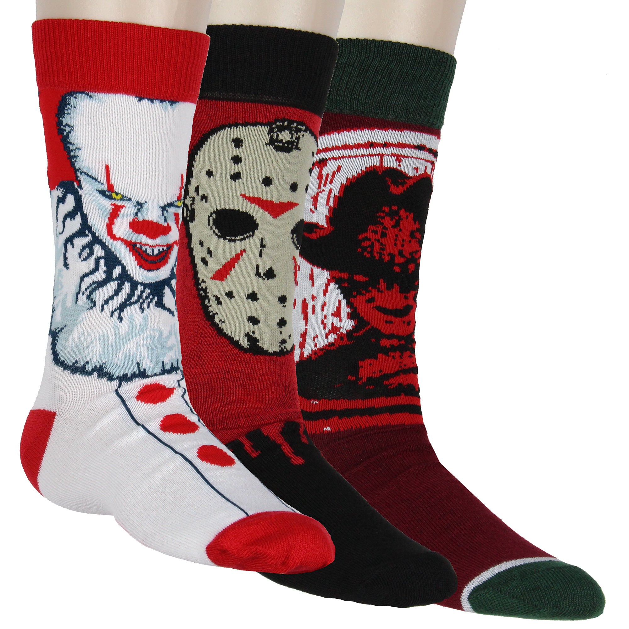 Horror Movie Men's Pennywise Jason Freddy 3 Pack Crew Socks Shoe Size 6-12