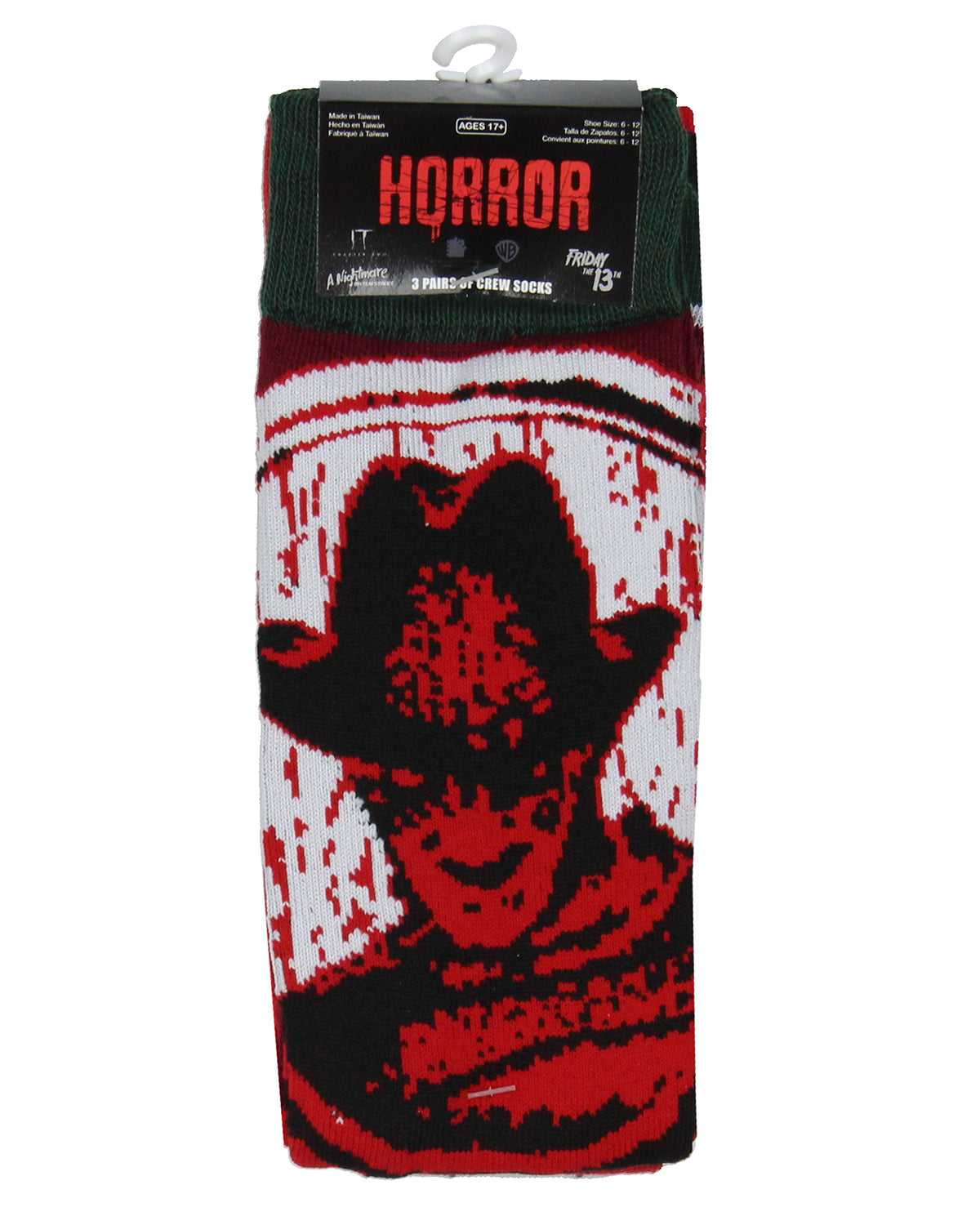 Horror Movie Men's Pennywise Jason Freddy 3 Pack Crew Socks Shoe Size 6-12
