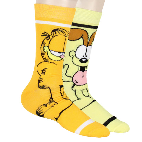 Garfield Comics Men's 2 PK Garfield Cat Odie Character Crew Socks Shoe Size 6-12